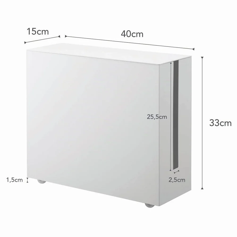 Yamazaki Tower Boîte Rangement pour câbles, en Acier - avec roulettes, Solution Gestion des câbles, Bureau, Organiser Les Prises - 40 x 15 x 34,5 cm, Design Japonais, Blanc