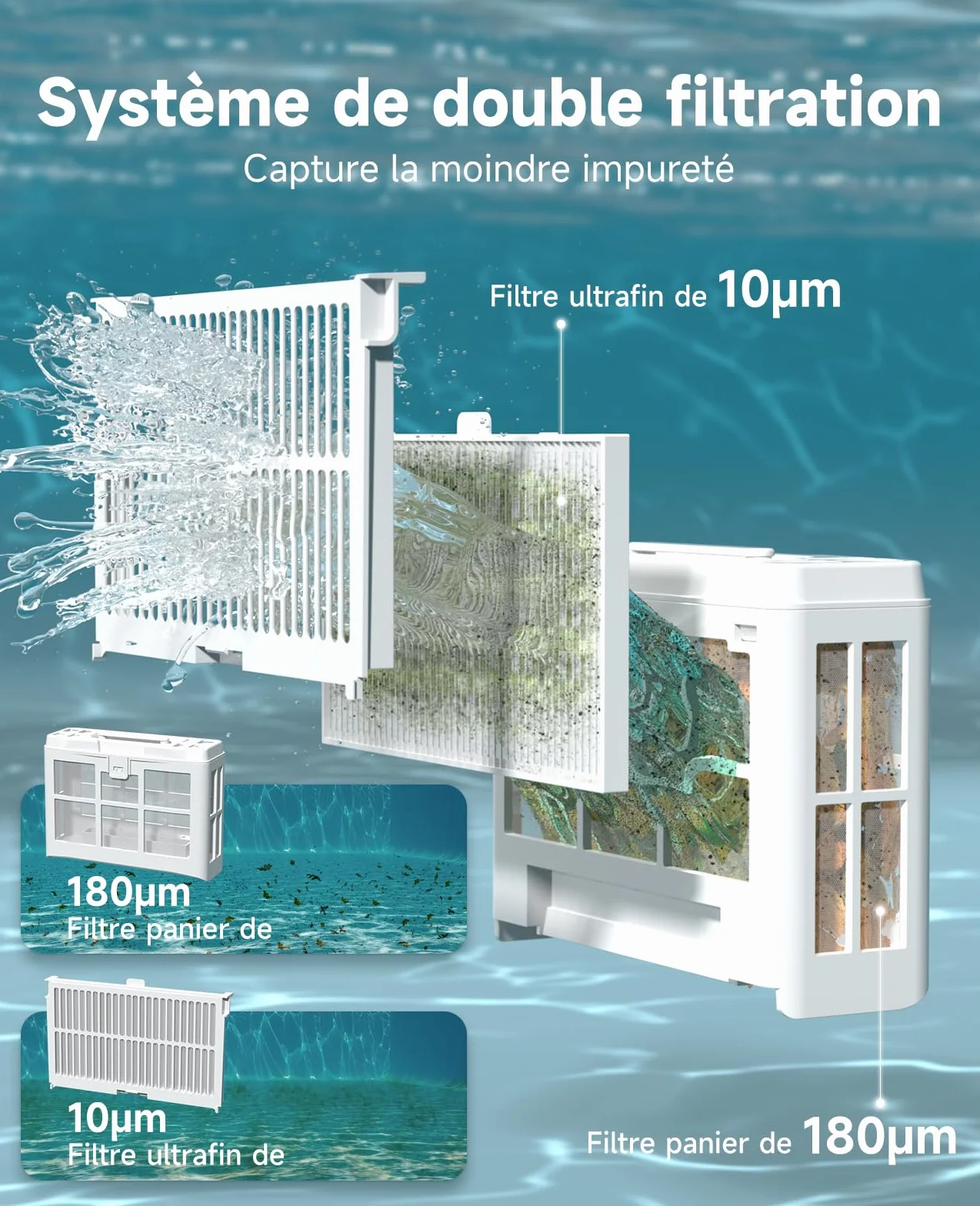 WYBOT C2 Robot Piscine sans Fil 3 Moteurs Double Filtration Autonomie 180 Min pour Piscines Enterrées Max 150㎡