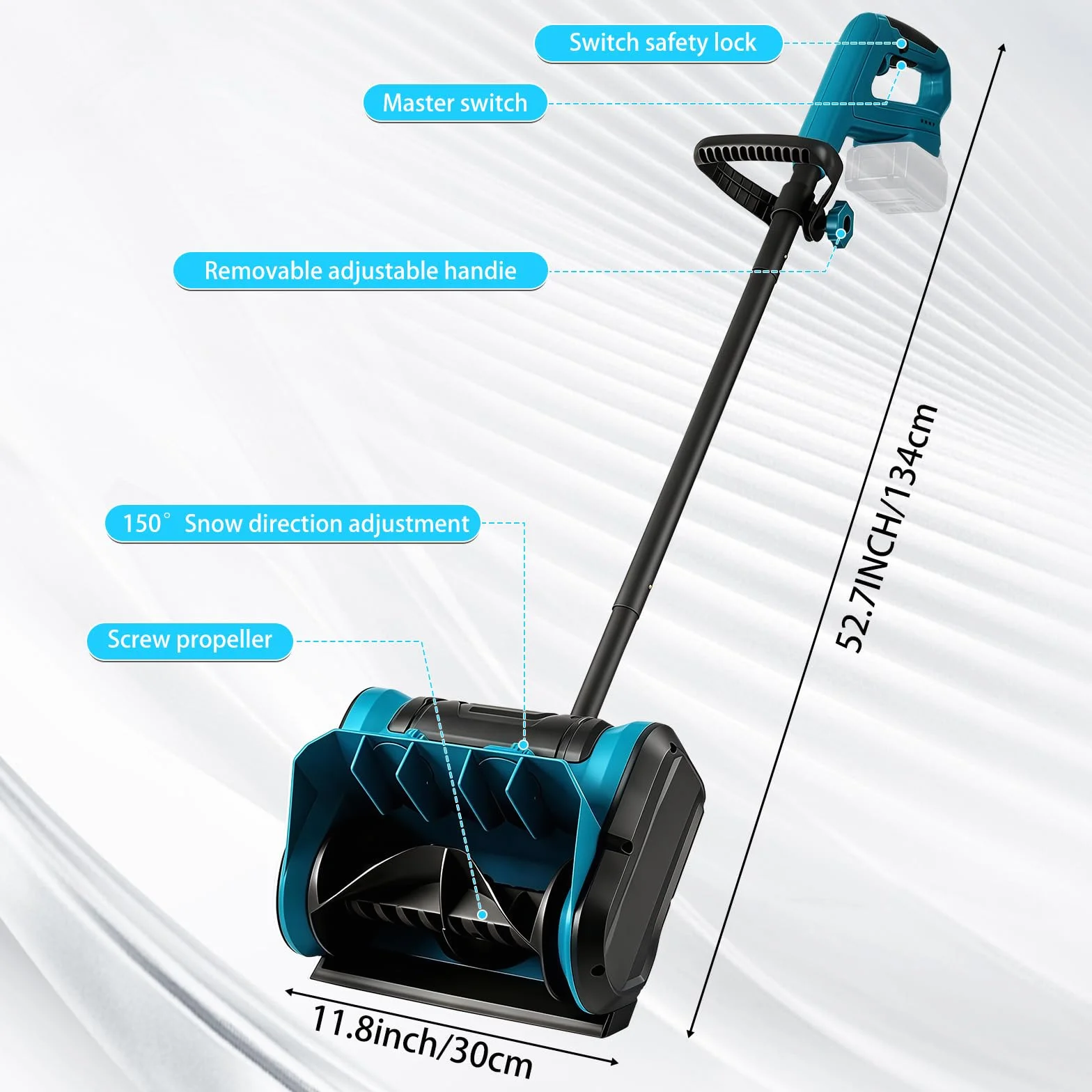 Roadtime Fraise à neige sans fil 18 V pour batterie Makita, déneigeuse sans balais 1000 W, 3300 tr/min, portée 8 m