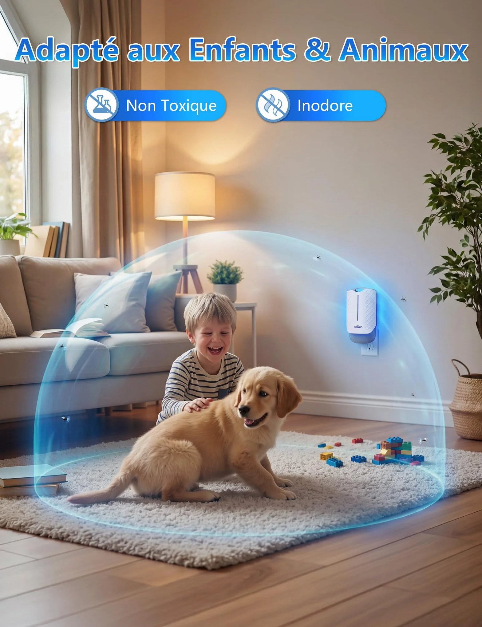 Piège Moucherons Intérieur UV avec Prise Rotative 180°, Anti Moustiques, 1 Appareil + 6 Recharges