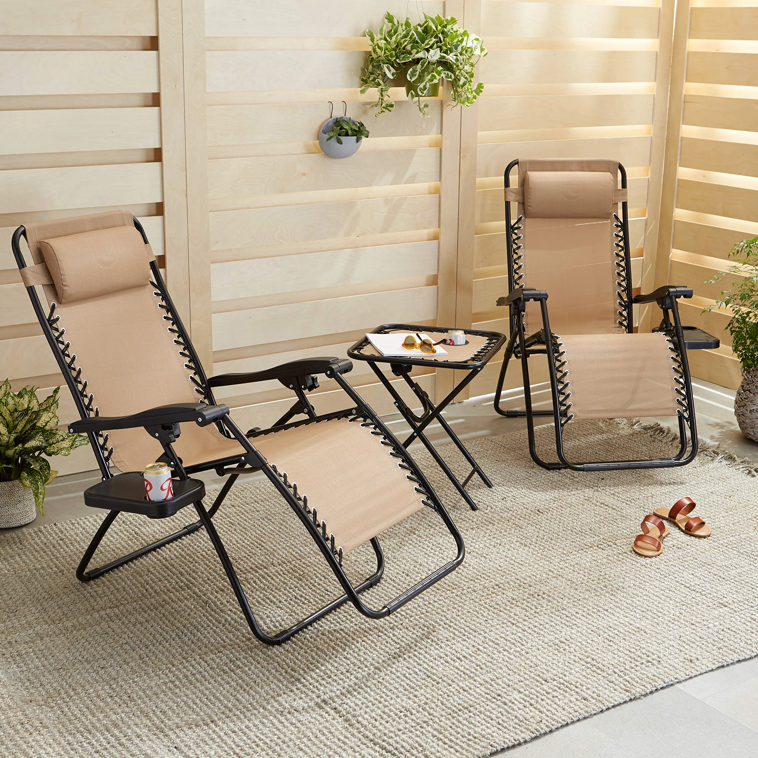 Amazon Basics Lot de 2 fauteuils relax pliants Beige