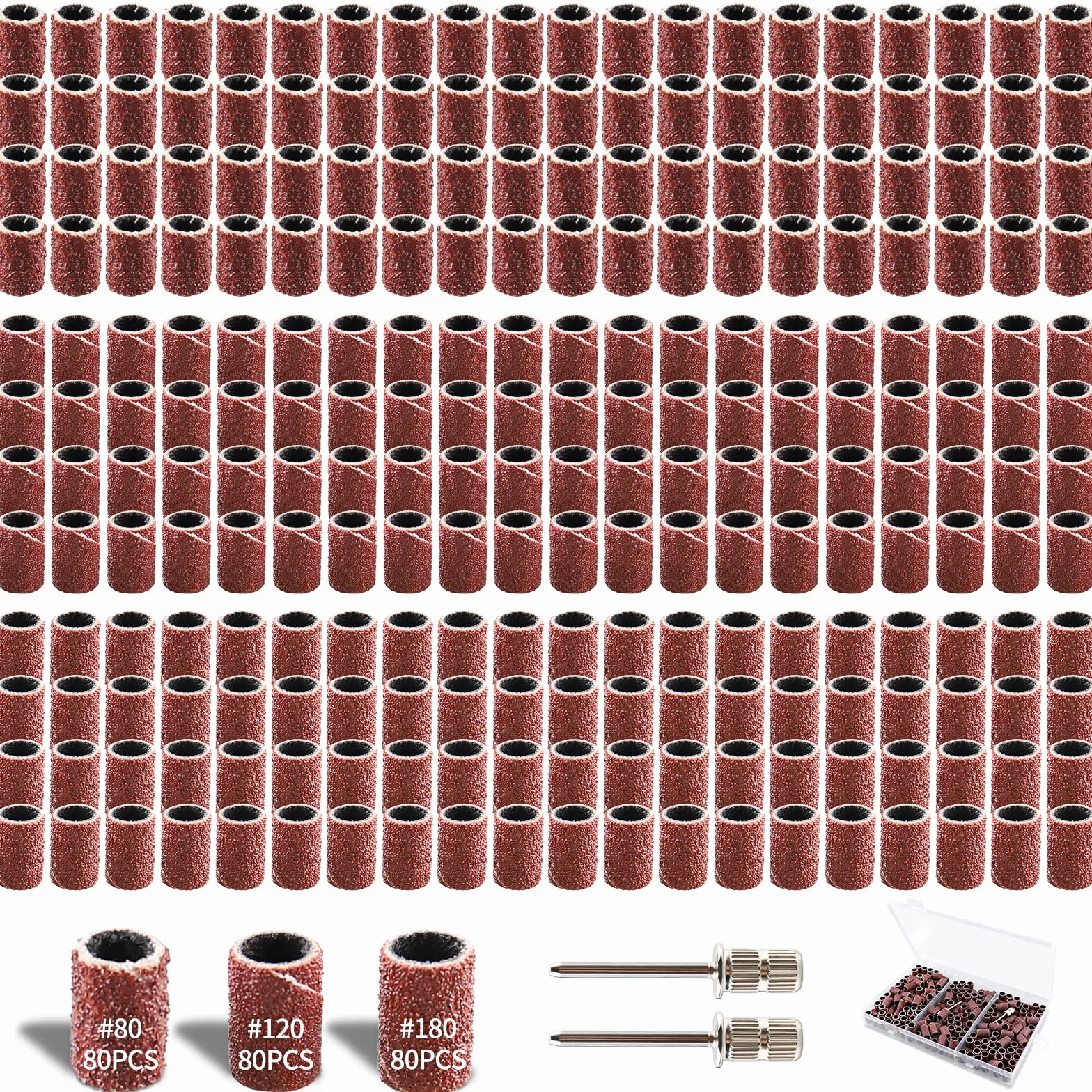 242 Pièces Tambour De Ponçage avec Boîte Gratuite, 80/120/180 Grains de Ponçage Comprenant 240 Pièces Bandes de Ponçage et 2 Pièces Tambour Mandrin pour Dremel Outils Rotatifs