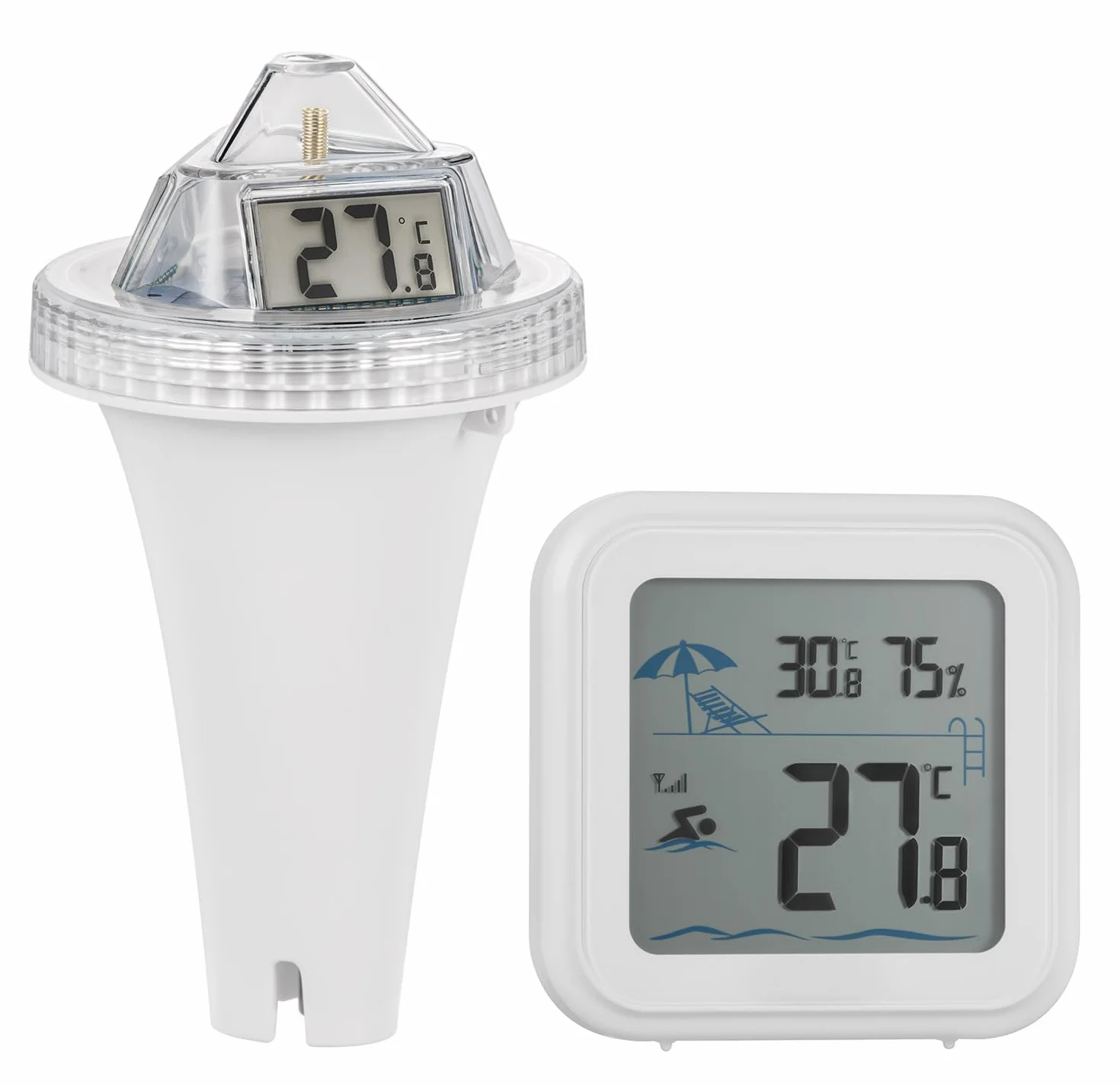 Thermomètre Flottant sans Fil pour Piscine Triple Écrans LCD Moniteur Température Eau Extérieure