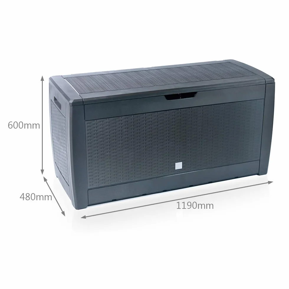 Coffre de Rangement Exterieur 310L PP 119 x 48 x 60 cm Anthracite Polyrotin Fabriqué en Europe