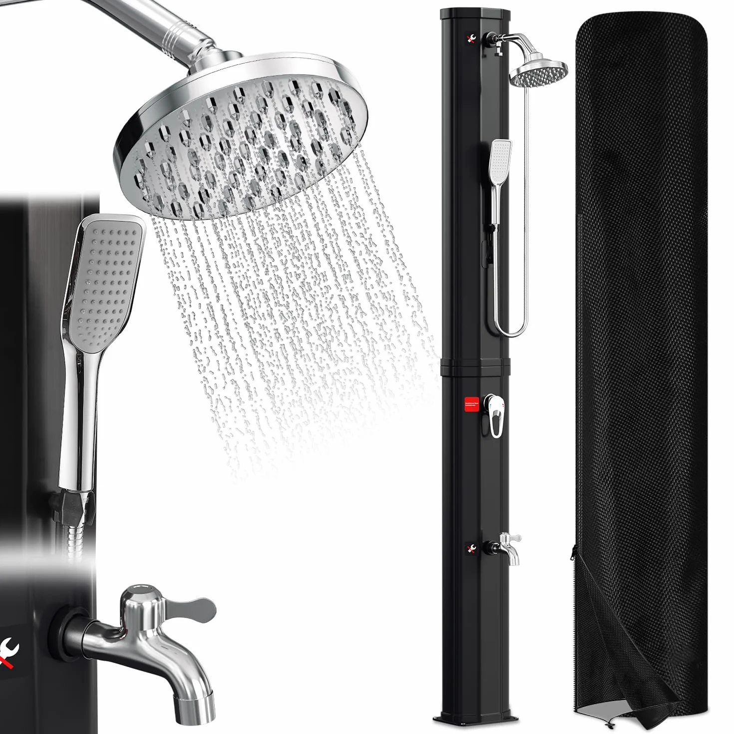 Douche Solaire de Jardin 60 l - Eau Chaude jusqu'à 60 °C - sans raccordement électrique