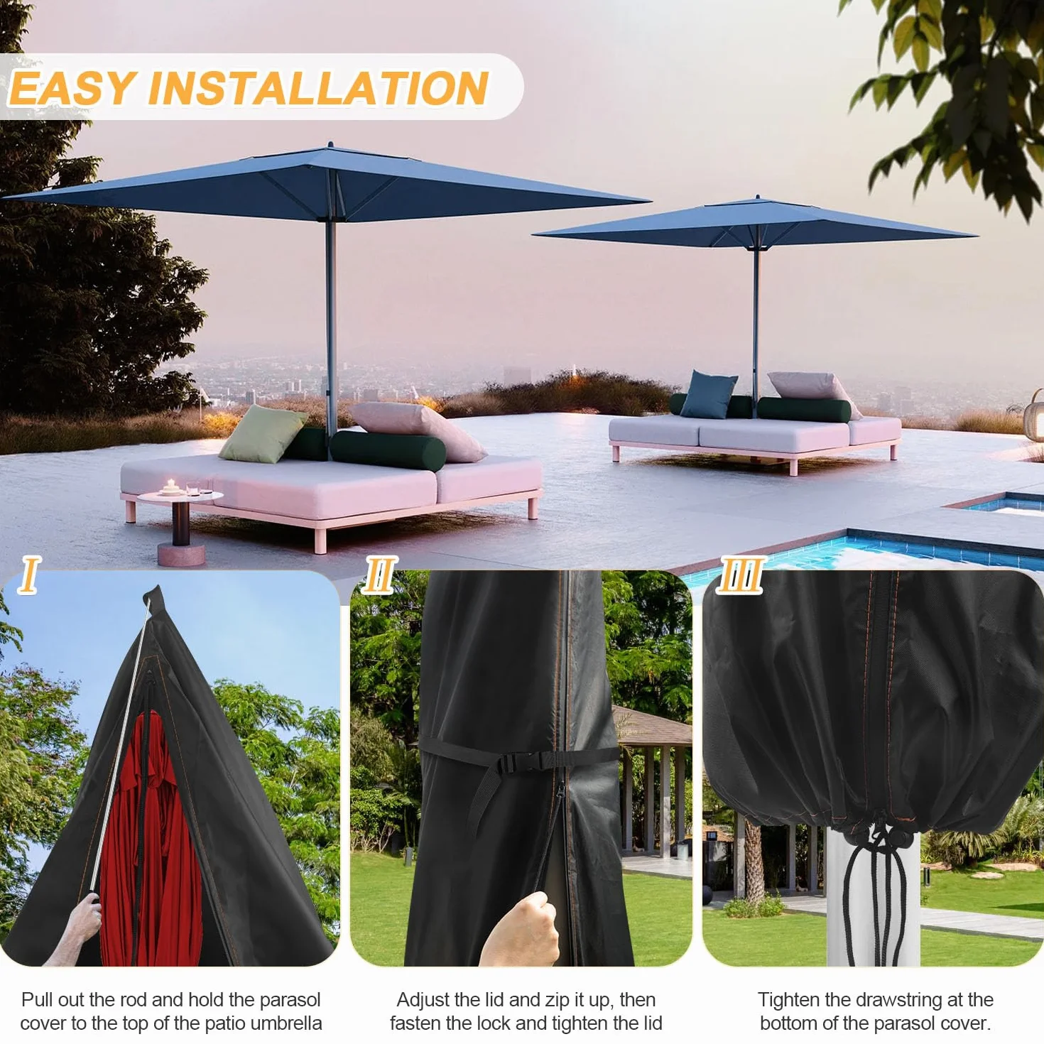 Housse Parasol Déporté Imperméable Anti-UV 3m 4m 5m 295x80x80cm