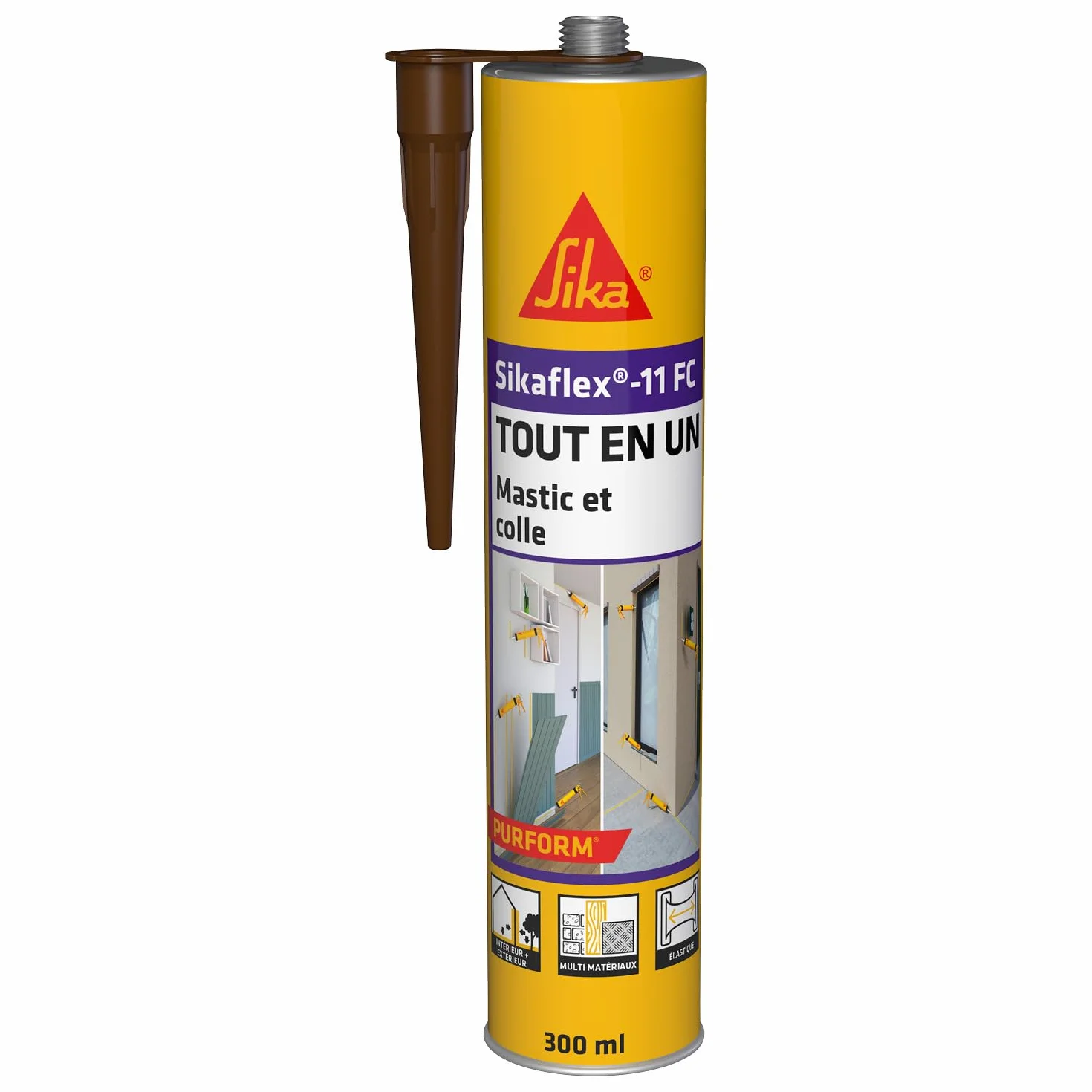 SIKA - Mastic joint et colle multi-usages - Sikaflex 11 FC Purform Marron - Tout en un - Multisupports - Intérieur et extérieur - Idéal travaux de bricolage - Durcit rapidement - 300 ml