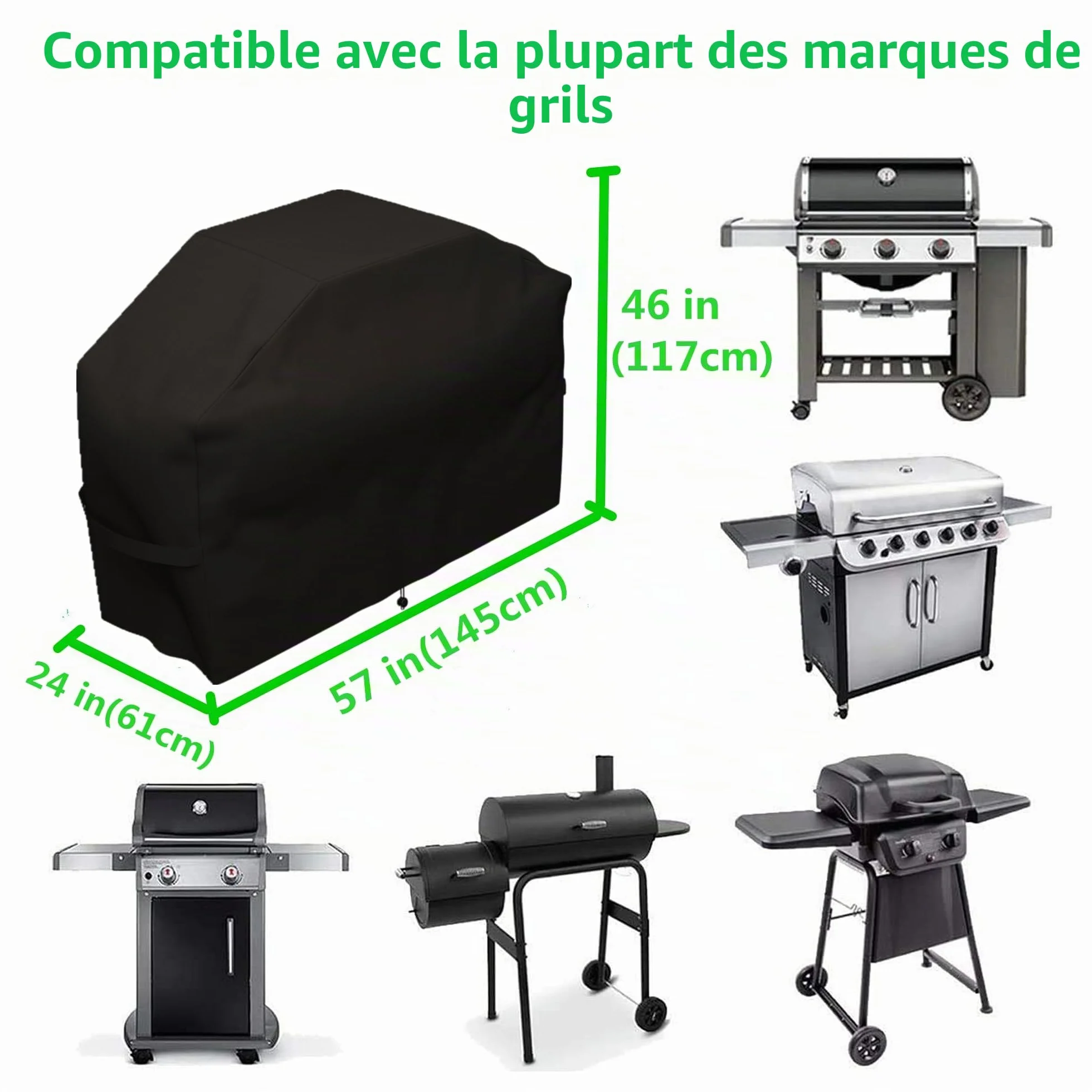 Housse Barbecue 210D Oxford Protection BBQ à Gaz Couverture Anti-Vent Anti-UV Anti-eau