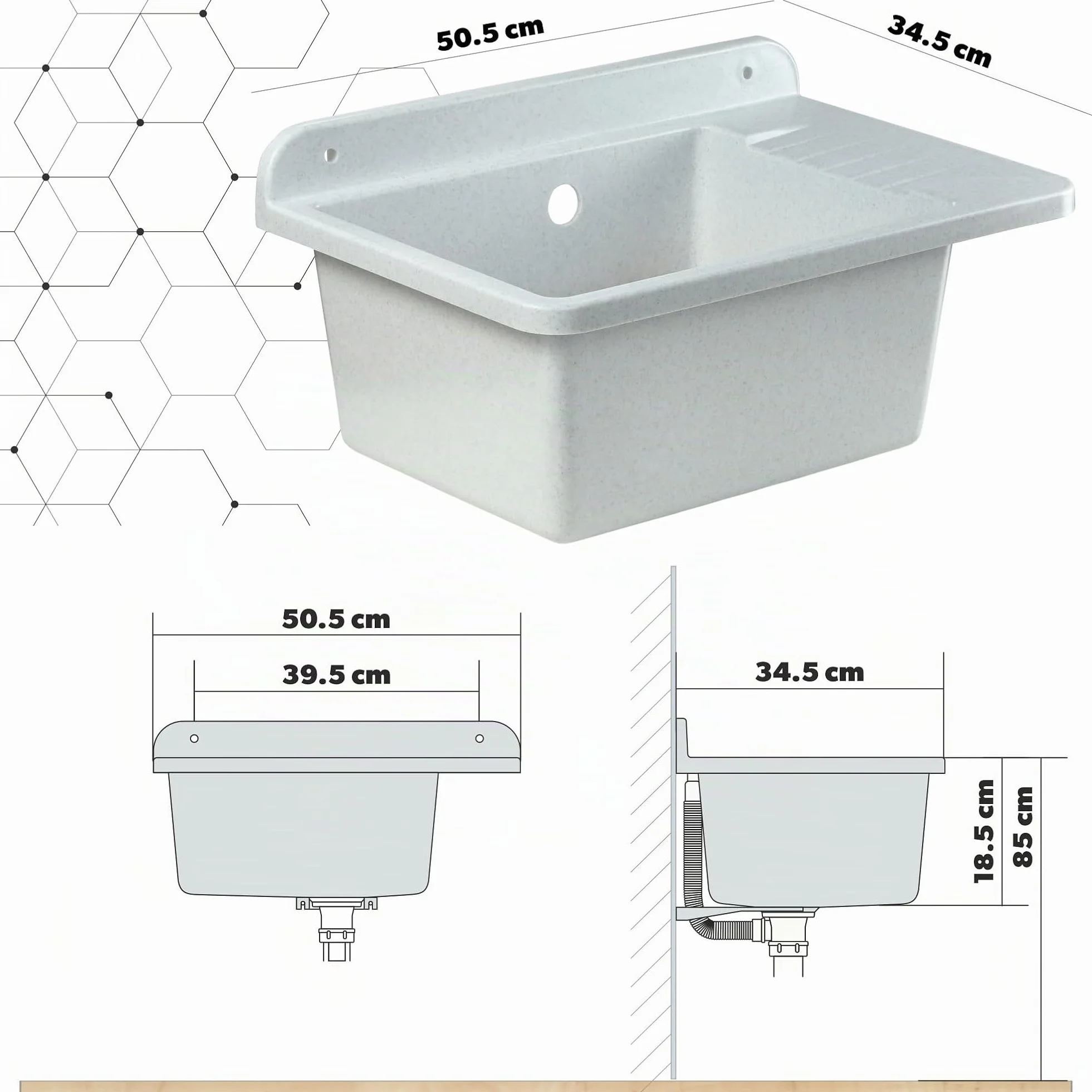 KADAX GOSPO Évier en polypropylène 50,5 x 34 x 26,5 cm - Blanc