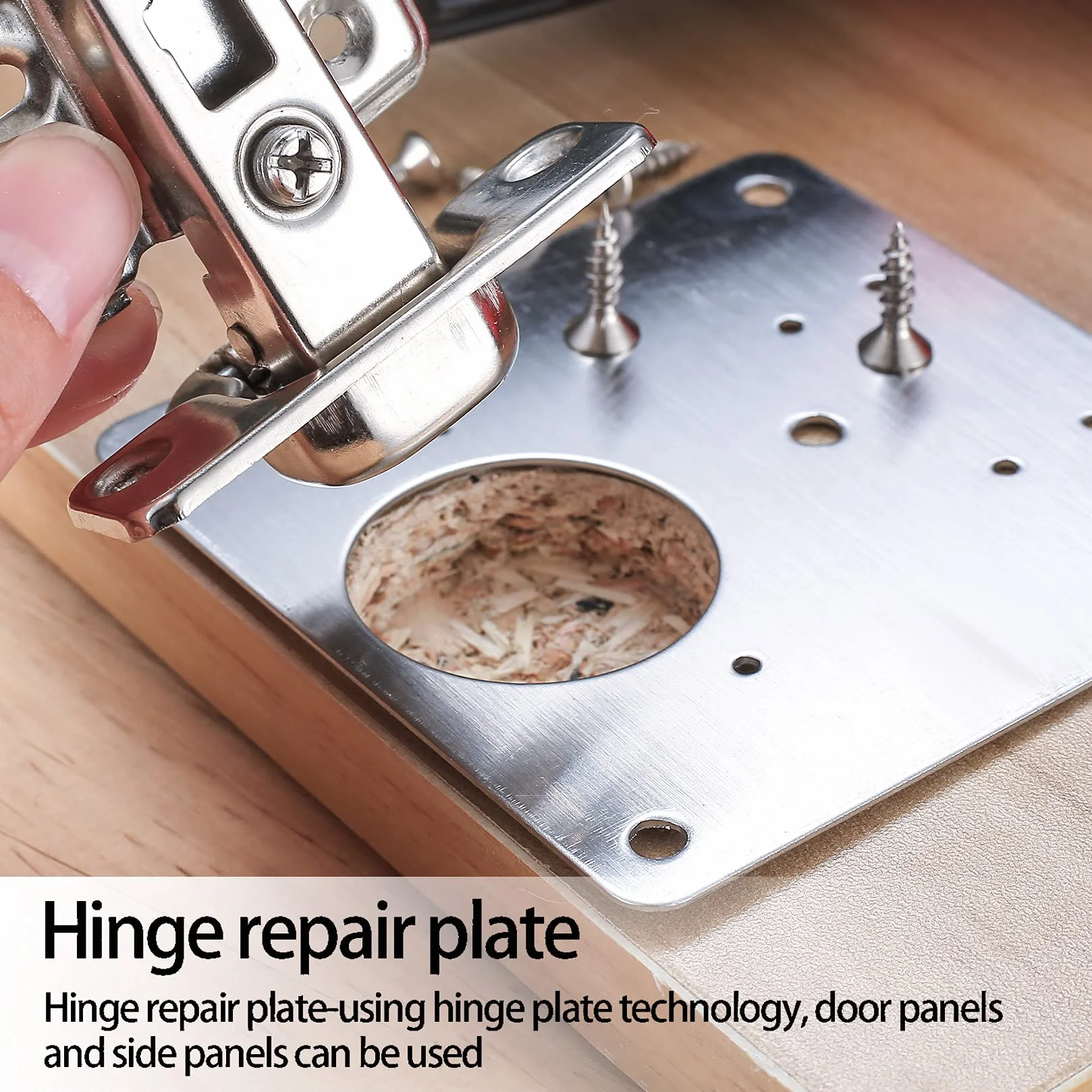Lot de 4 supports de charnières inox avec trous, quincaillerie de placards pour cuisine et portes, charnières à plat, plaques de réparation 32 vis
