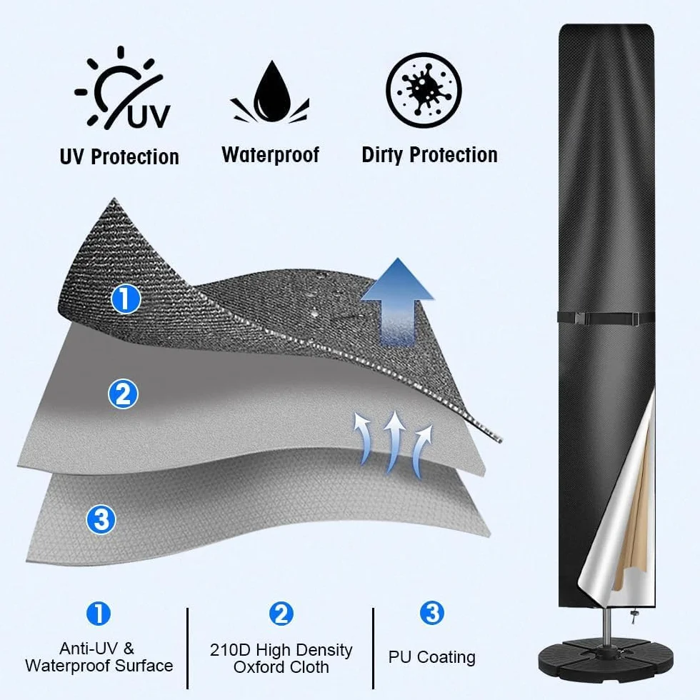 Housse de Protection Parasol Déporté 3-4m 210D Oxford Imperméable Anti-UV Jardin (249x57/57cm)