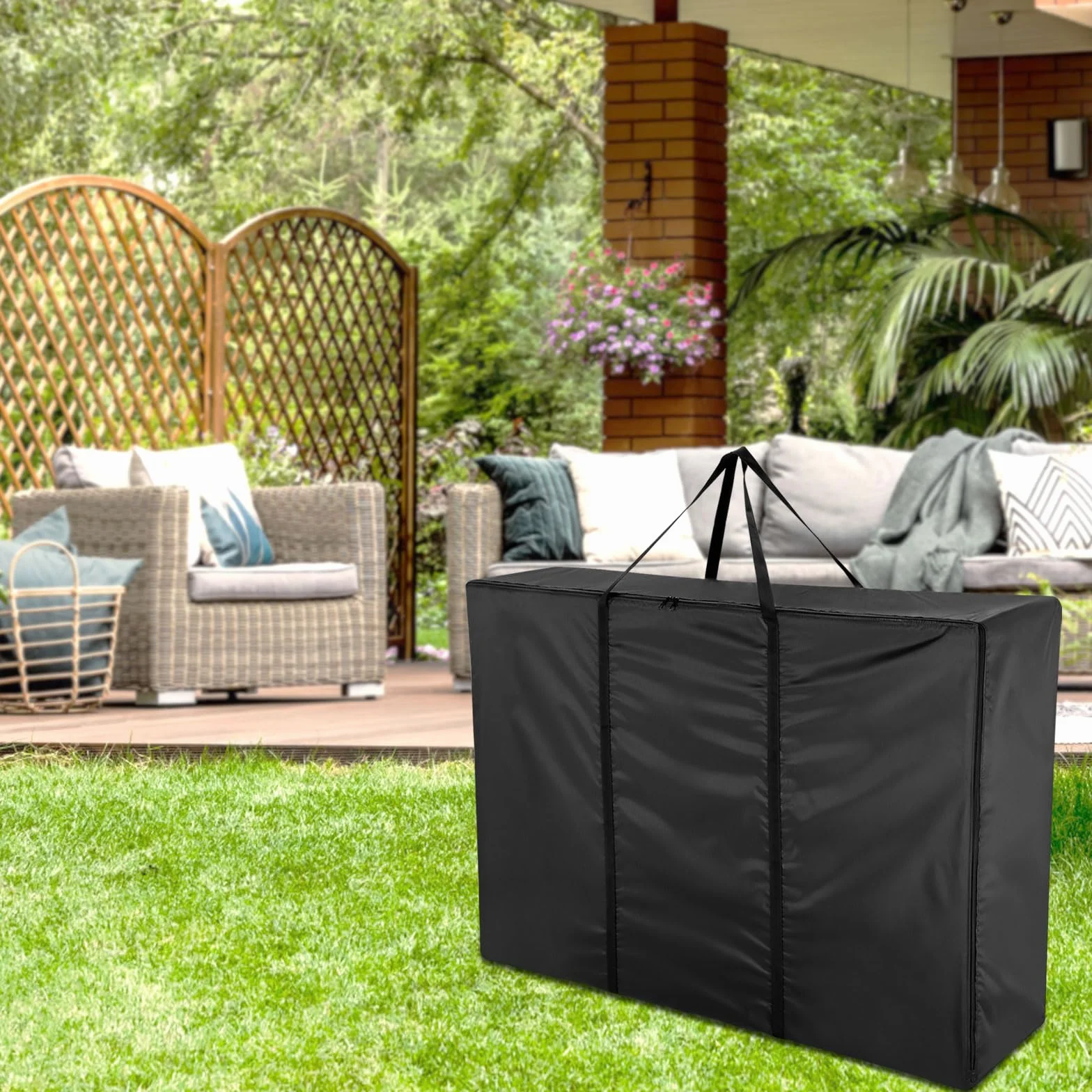 Sac de rangement de jardin imperméable 420D pour coussins 120 x 30 x 80 cm Noir