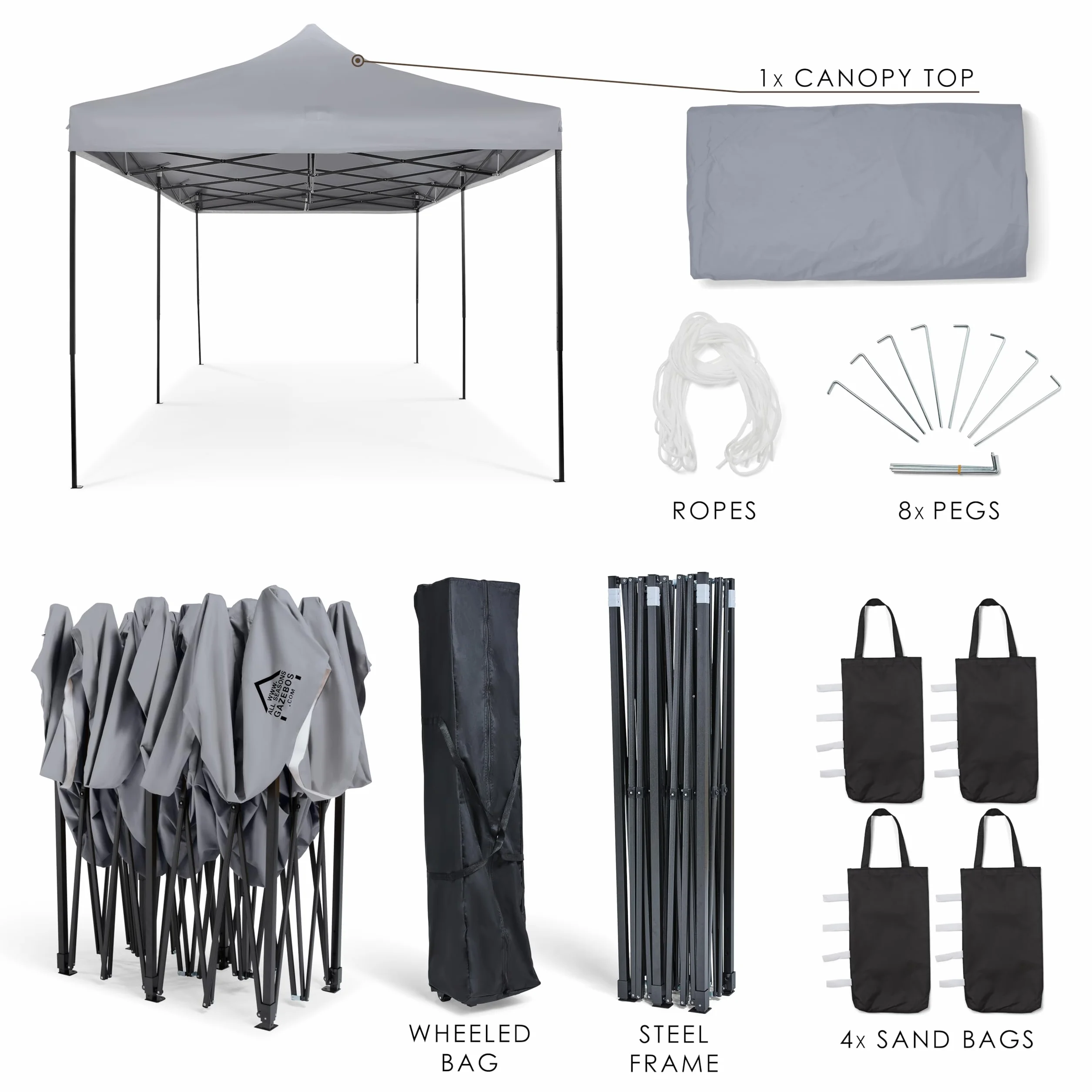 Tonnelle Pliante 3x6m avec Accessoires, Entièrement Étanche Gris Métallisé