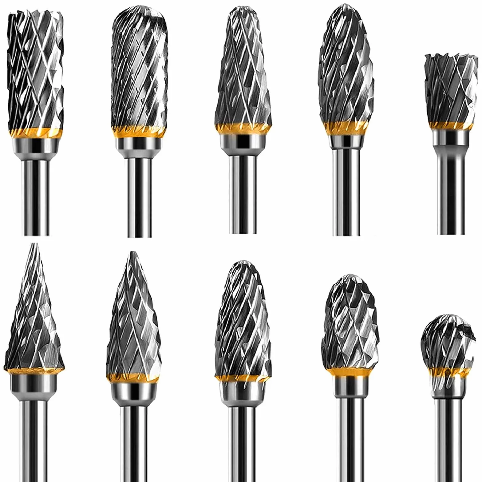 Jeu de Fraises Rotatives Acier Carbure de Tungstène Double Tranchant pour Outil rotatif, 10 stuks 1/8 inch schacht past roterende tool voor houtbewerking snijwerk, metalen polijsten, graveren, boren