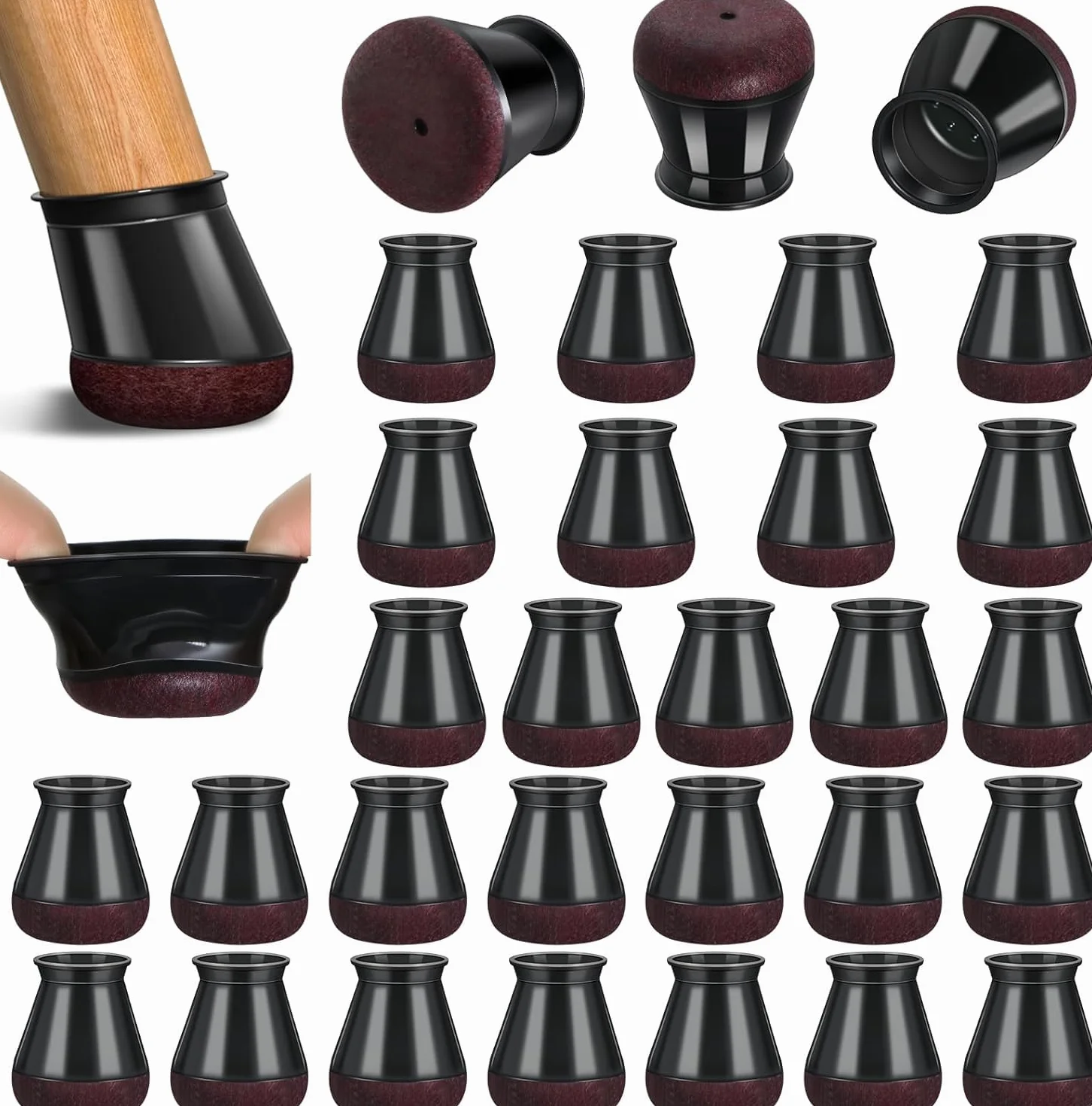 32 pièces Protection Pied de Chaise, Patins pour Chaises en Silicone avec Feutre épaissi, Noir Petit Patin de Chaise Protections Tampon de Sol, réduire Les Rayures