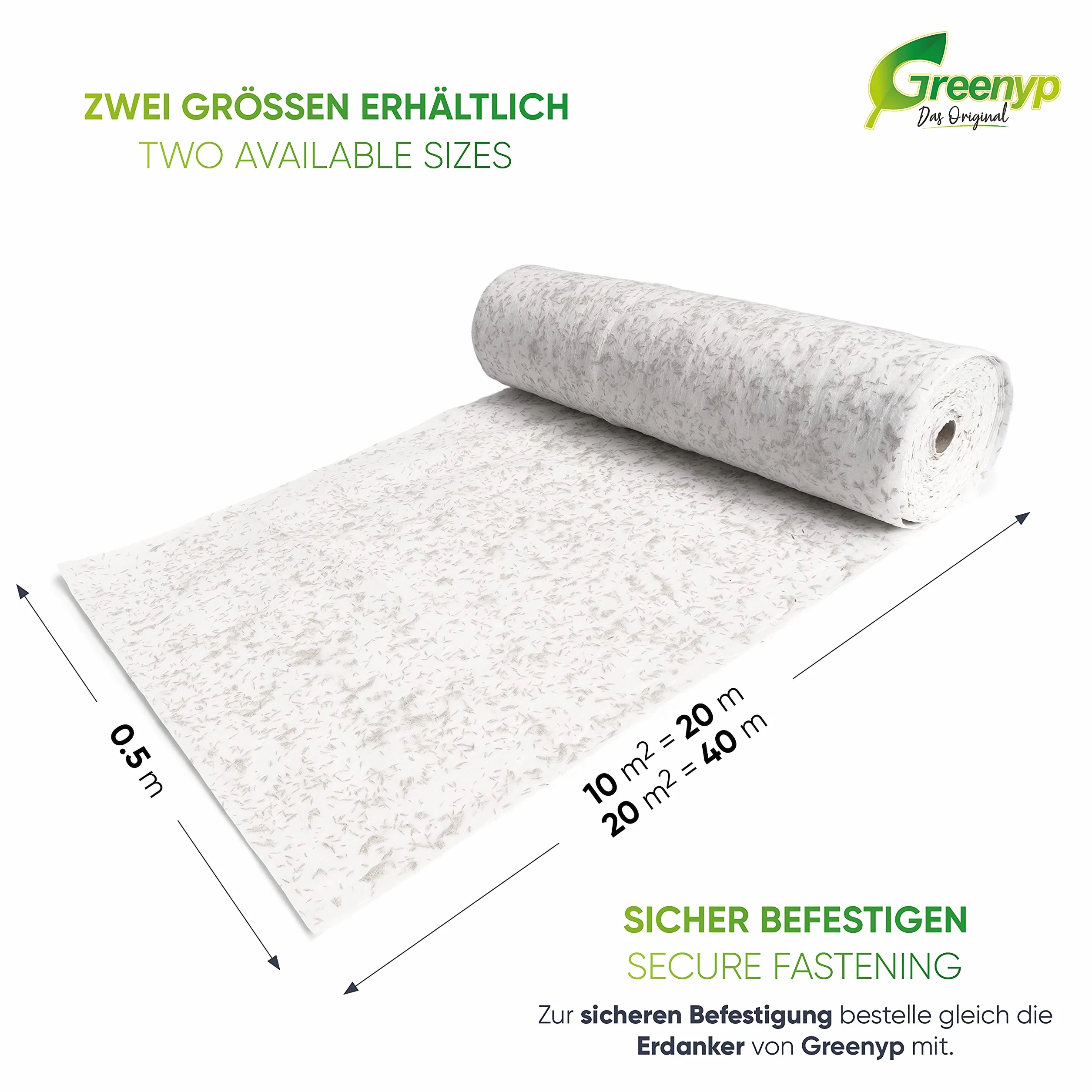 Greenyp All-in-One Tapis de Semences de Gazon Biodégradable 0,5m x 40m (20m²)