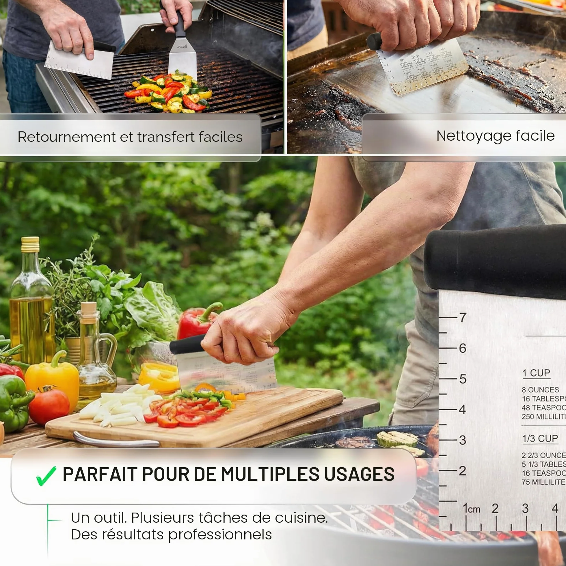 Anmarko Lot de Spatules en Acier Inoxydable pour Barbecue et Grill - Ustensiles en Métal pour Plaque en Fonte