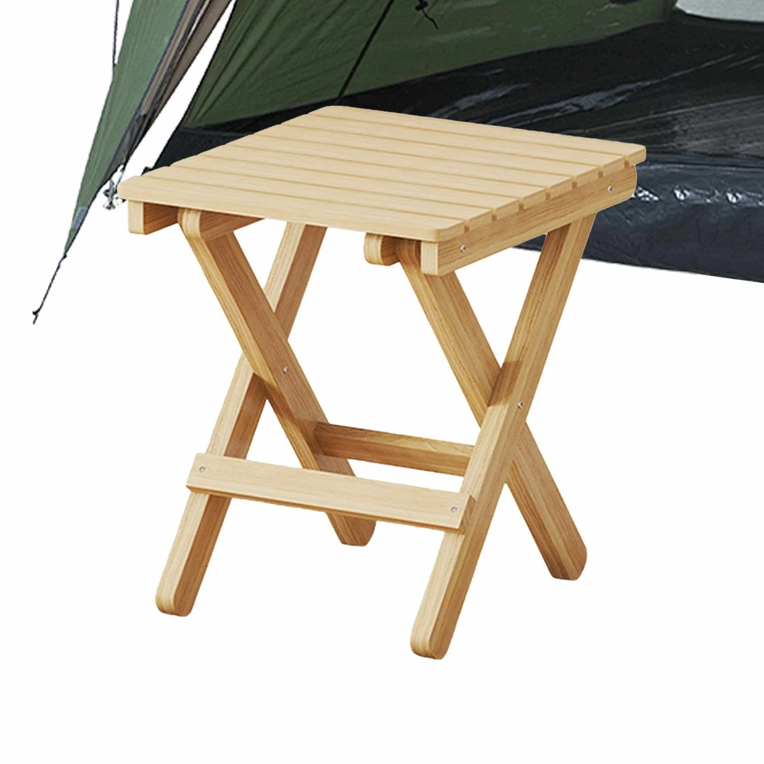 Tabouret pliant en bois naturel - Table d'appoint de jardin pliable