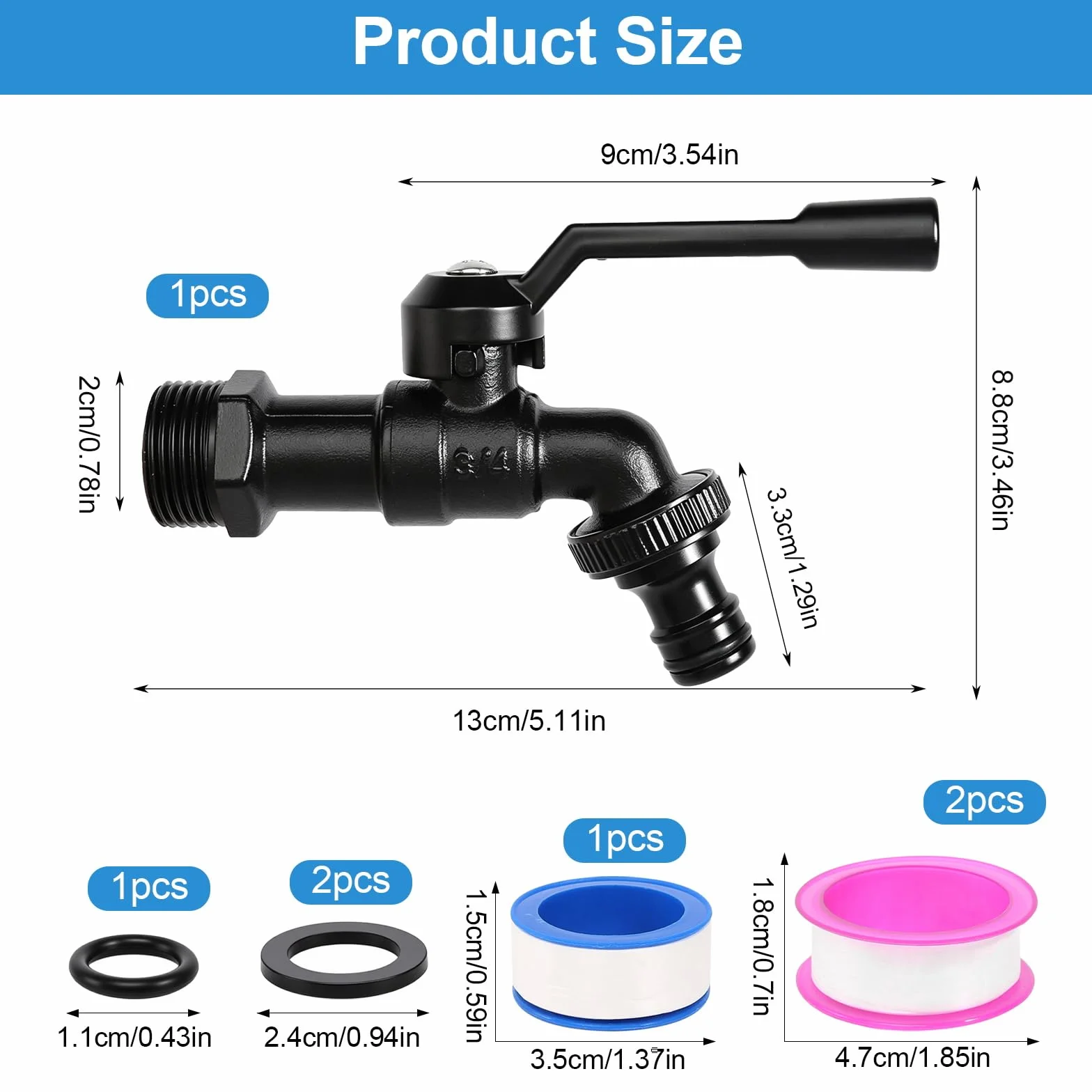 Robinet de Jardin 3/4" en Laiton Antigel Noir avec Adaptateur