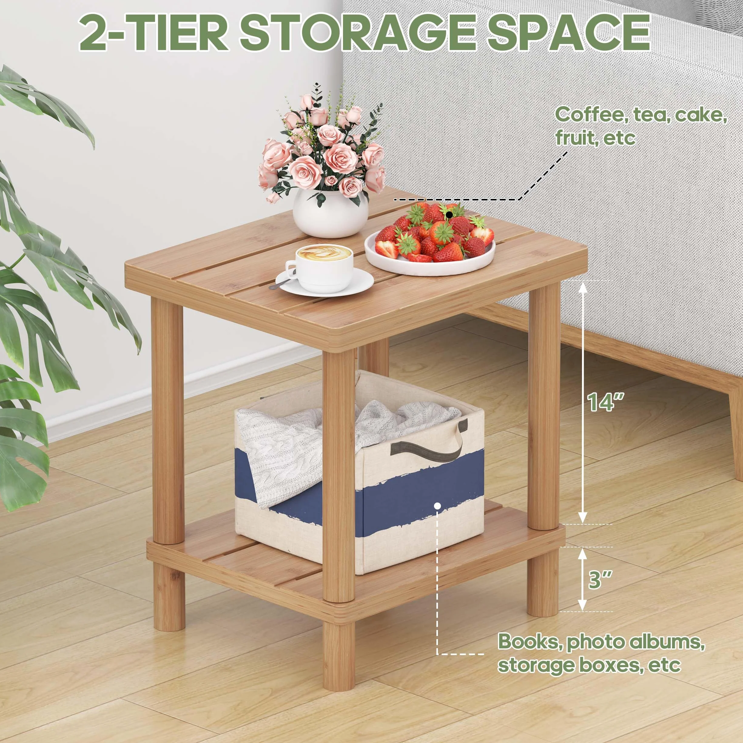 Table d'appoint d'extérieur Adirondack Bambou deux niveaux - Natural