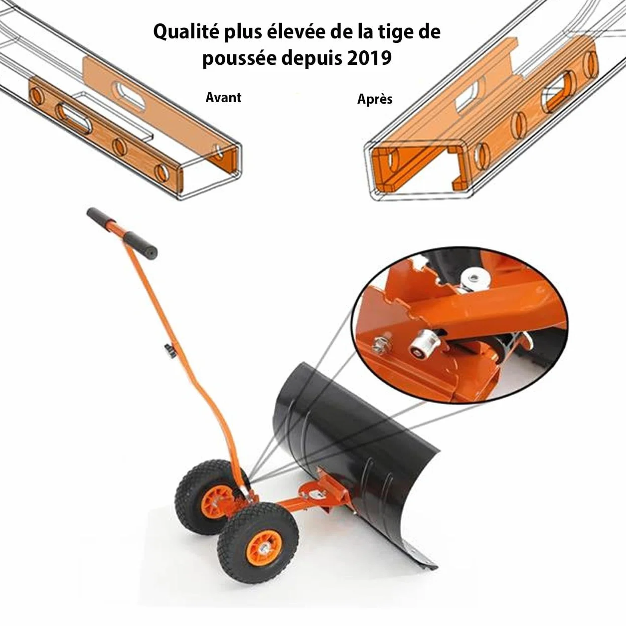 FUXTEC Pelle à Neige sur Roues Pliable 75 cm Largeur de Travail Hauteur 42 cm Hauteur réglable Angle de poussée réglable
