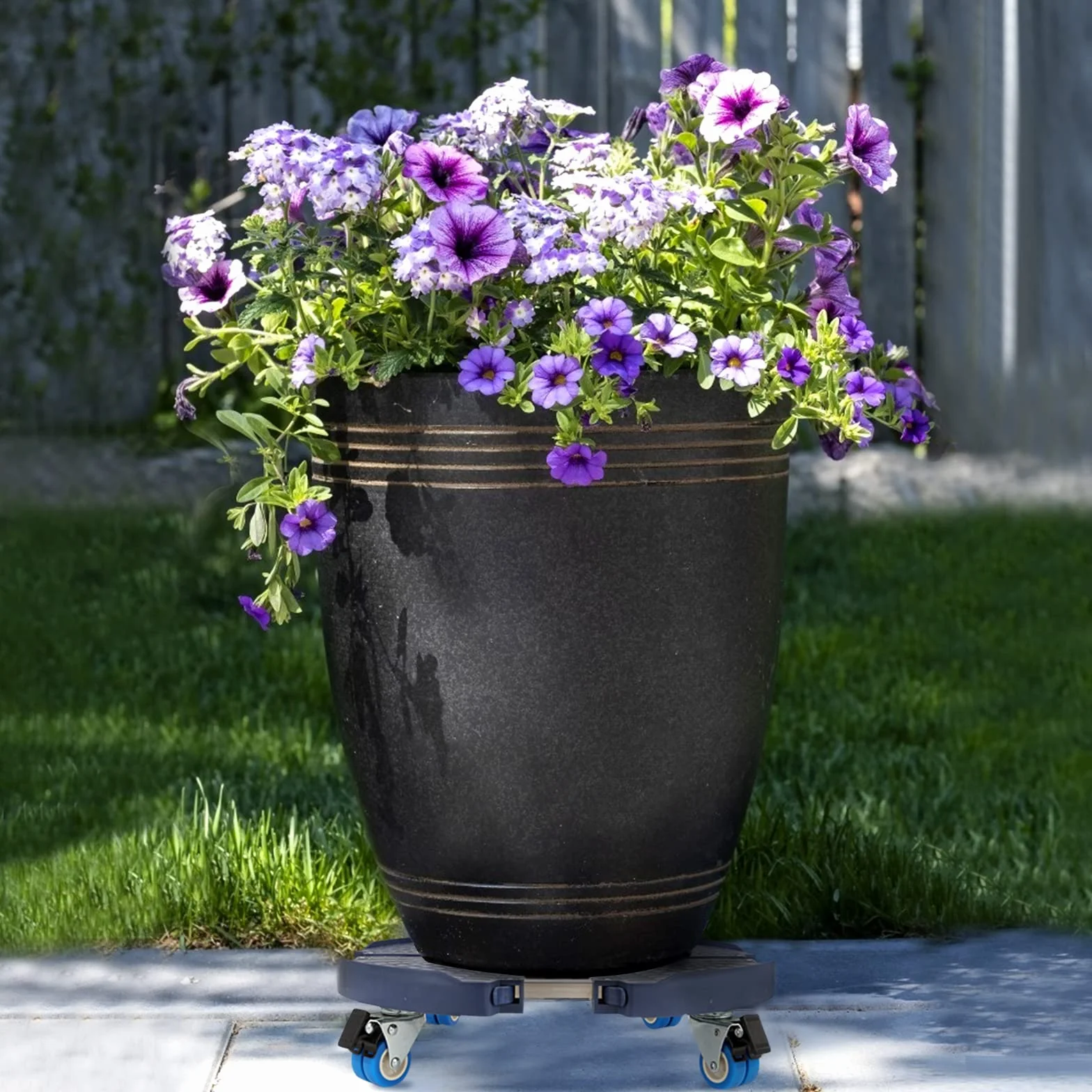 WEIBIDA Porte Plante à Roulettes Rotation 360° Capacité 200 KG Plateau Réglable Ø 40-54cm Bleu