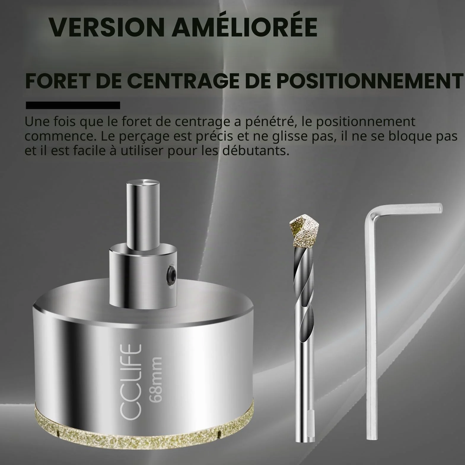 CCLIFE Scie Cloche Diamantée 68mm, Foret Diamanté avec Foret de Centrage, Idéal pour Coupe de Verre, Carrelage, Céramique, Granit, Marbre, Revêtement en Diamant Durable