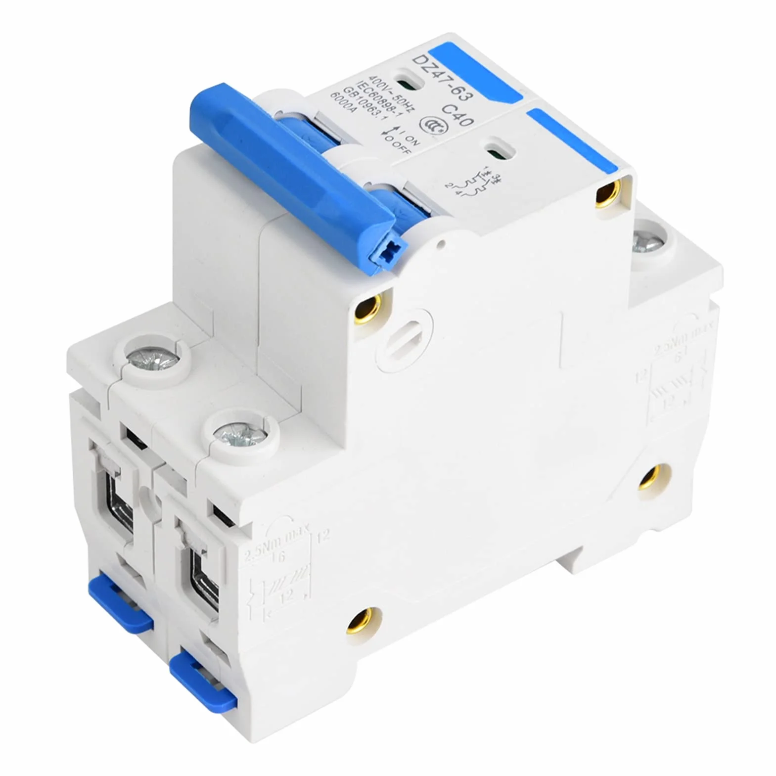 Disjoncteur Miniature AC 400V 2P Din Rail Mount Accueil Protection Contre Les Surcharges Commutateur D'air Pour Les Lignes de Distribution D'éclairage RéSidentiel Système Solaire PV(40A)