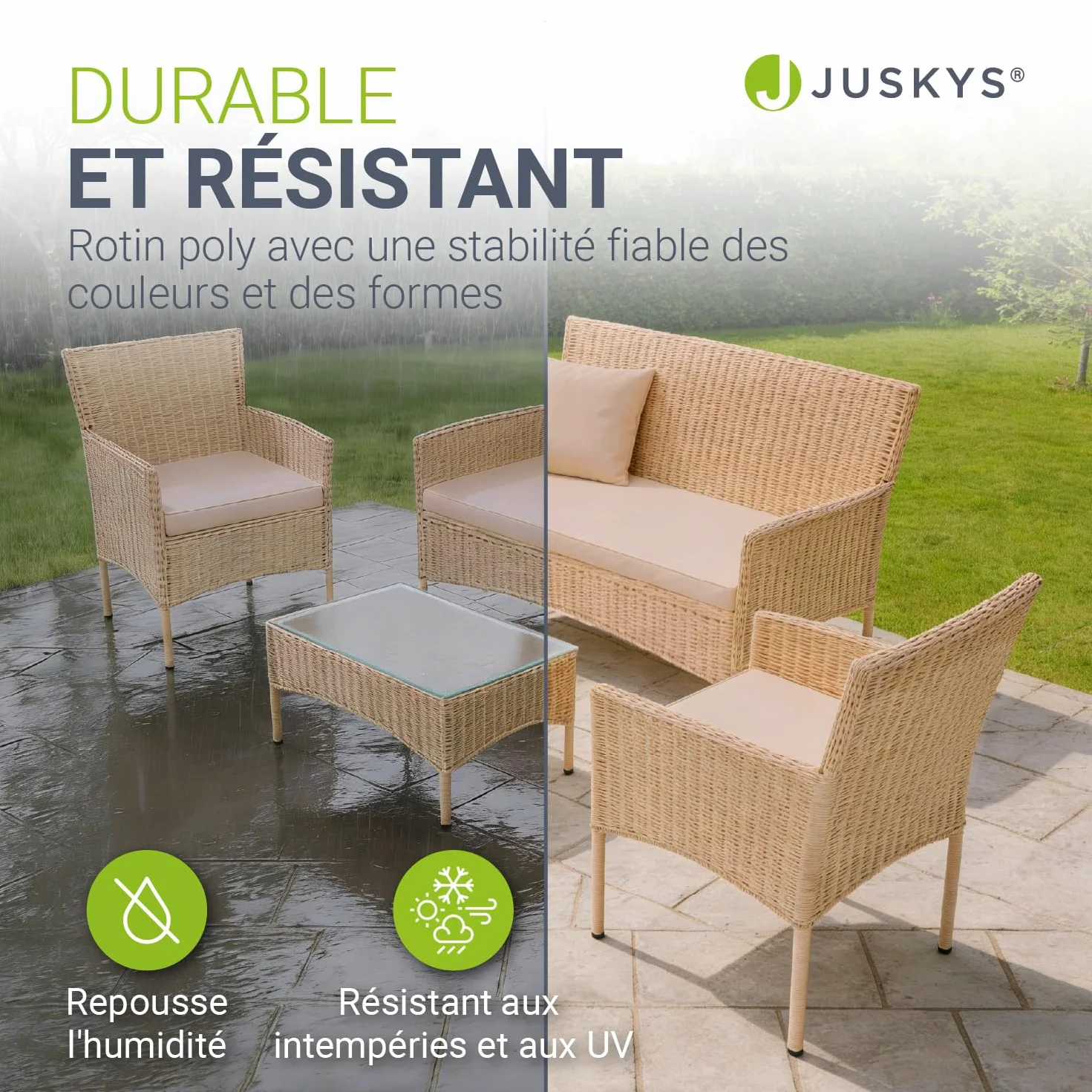 Juskys Salon de Jardin Fort Myers 4 Places résine tressée canapé 2 Places 2 fauteuils table coussins