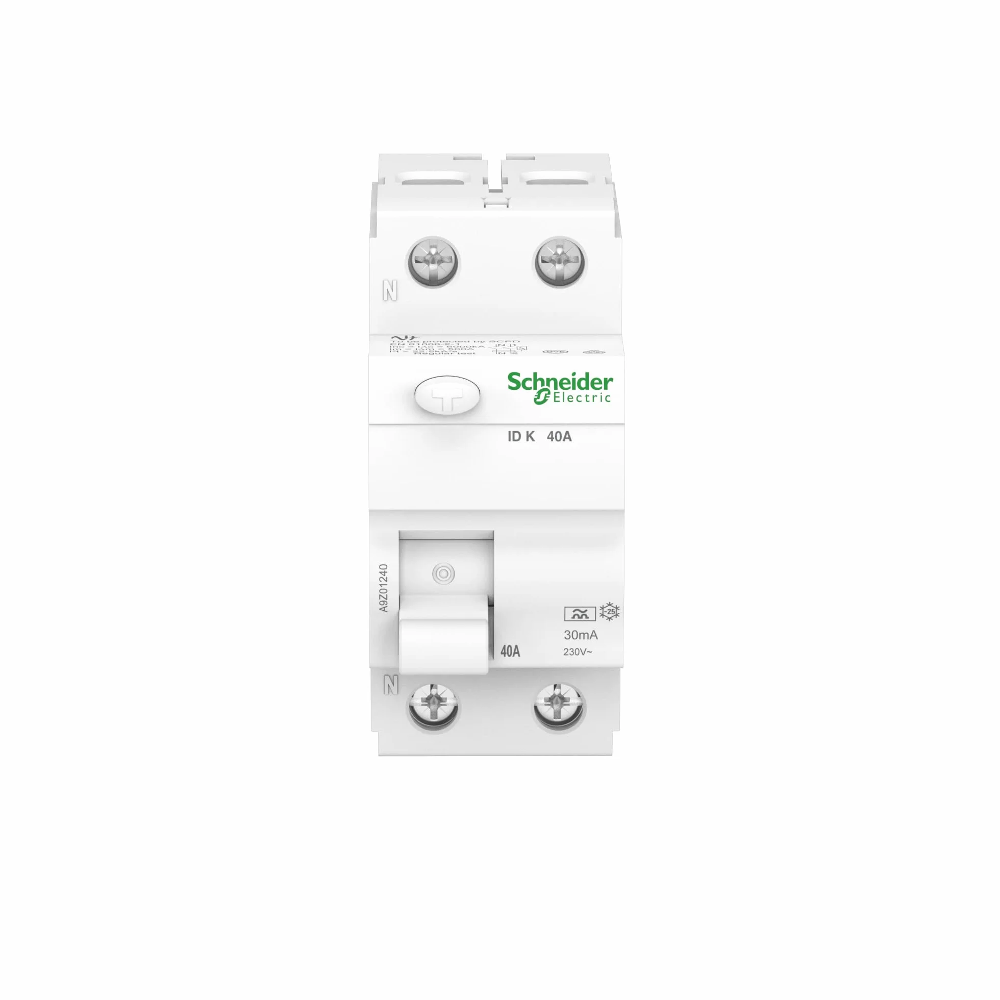Schneider A9Z01240 Disjoncteur différentiel ID K 2P 40 A 30 mA Type A Blanc