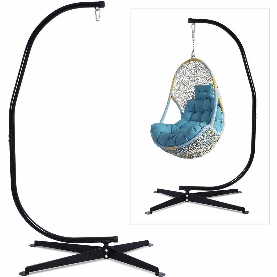DREAMADE Support de Chaise Hamac Forme C en Acier 150 KG Noir 113 x 77 x 214 CM