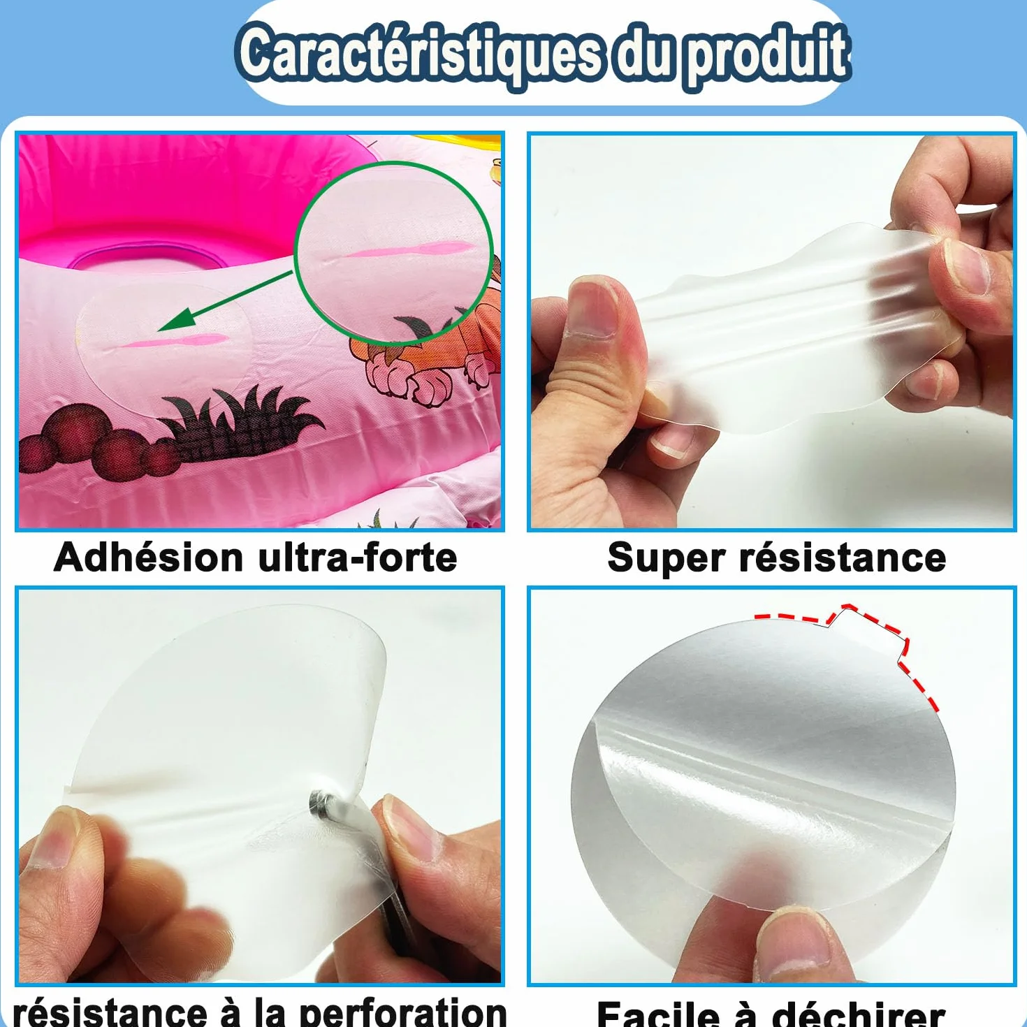 Lot de 5 rustines de réparation de piscine transparentes étanches en TPU pour bouée château gonflable matelas