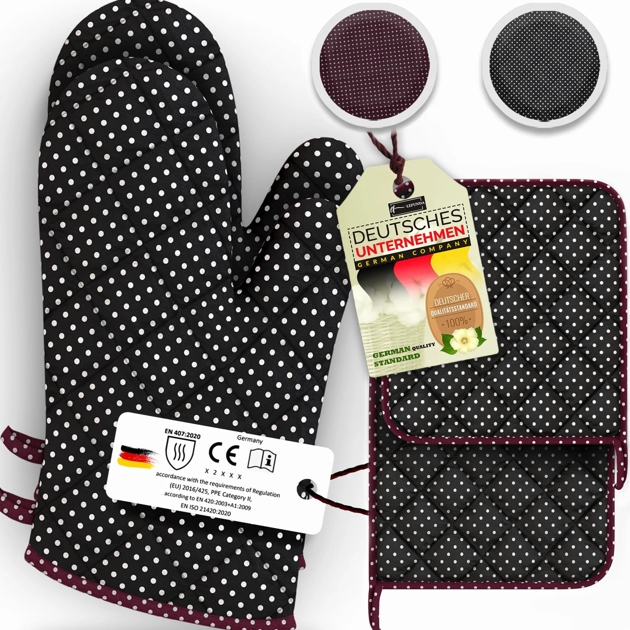 Gants de Cuisine LEFUNDA® Set de 4, Gants Résistants à la Chaleur en Coton pour Cuire, Griller BBQ