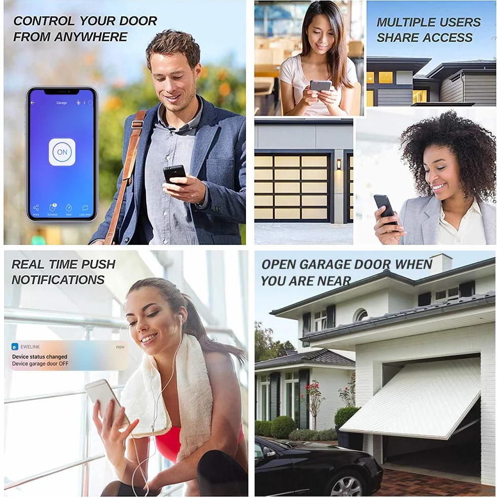 Télécommande vocale sans Fil avec ouvre-Porte de Garage WiFi Smart Home avec Application eWelink, Compatible avec Alexa, Google Home, Nest et IFTTT