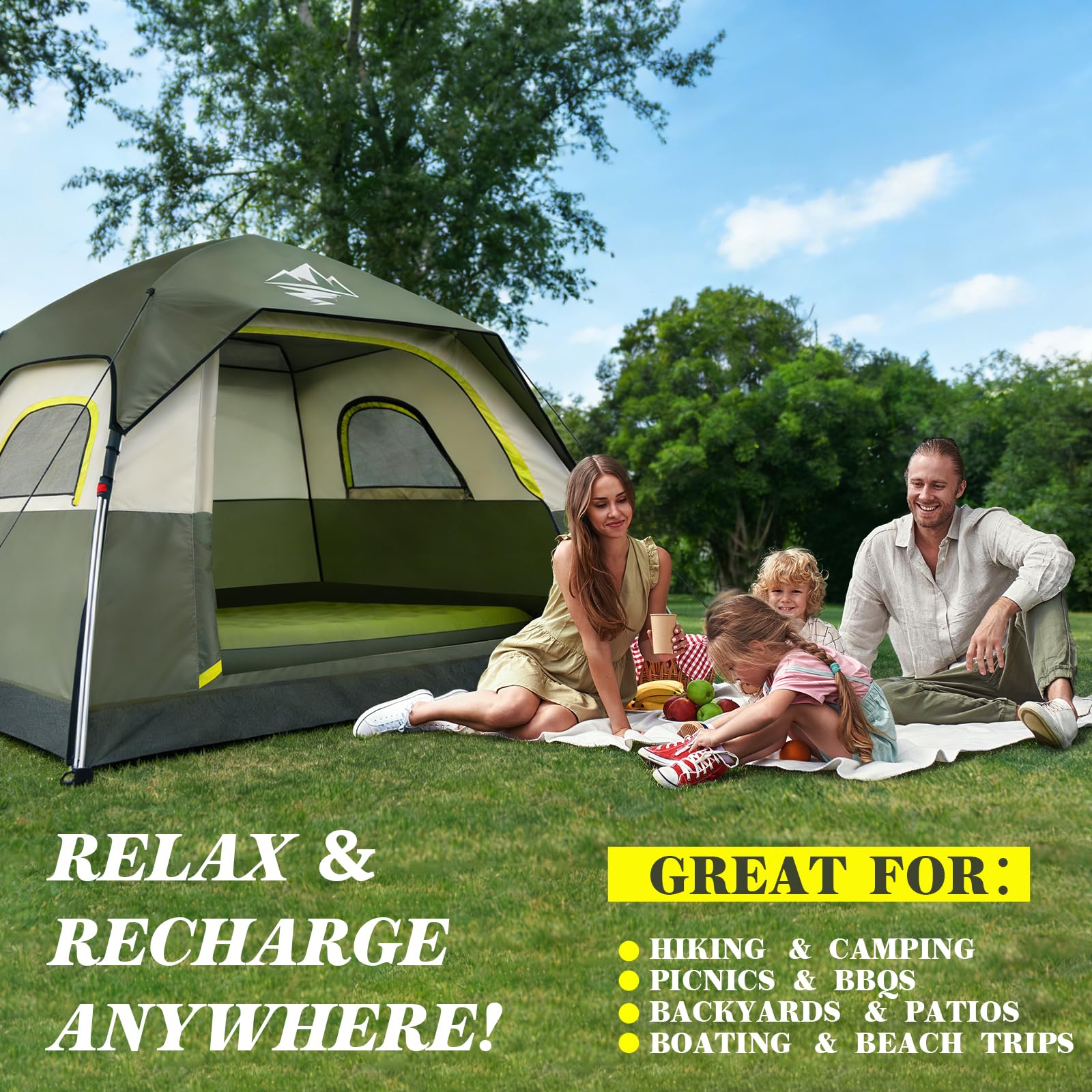 4-Person Instant Setup Waterproof Camping Tent