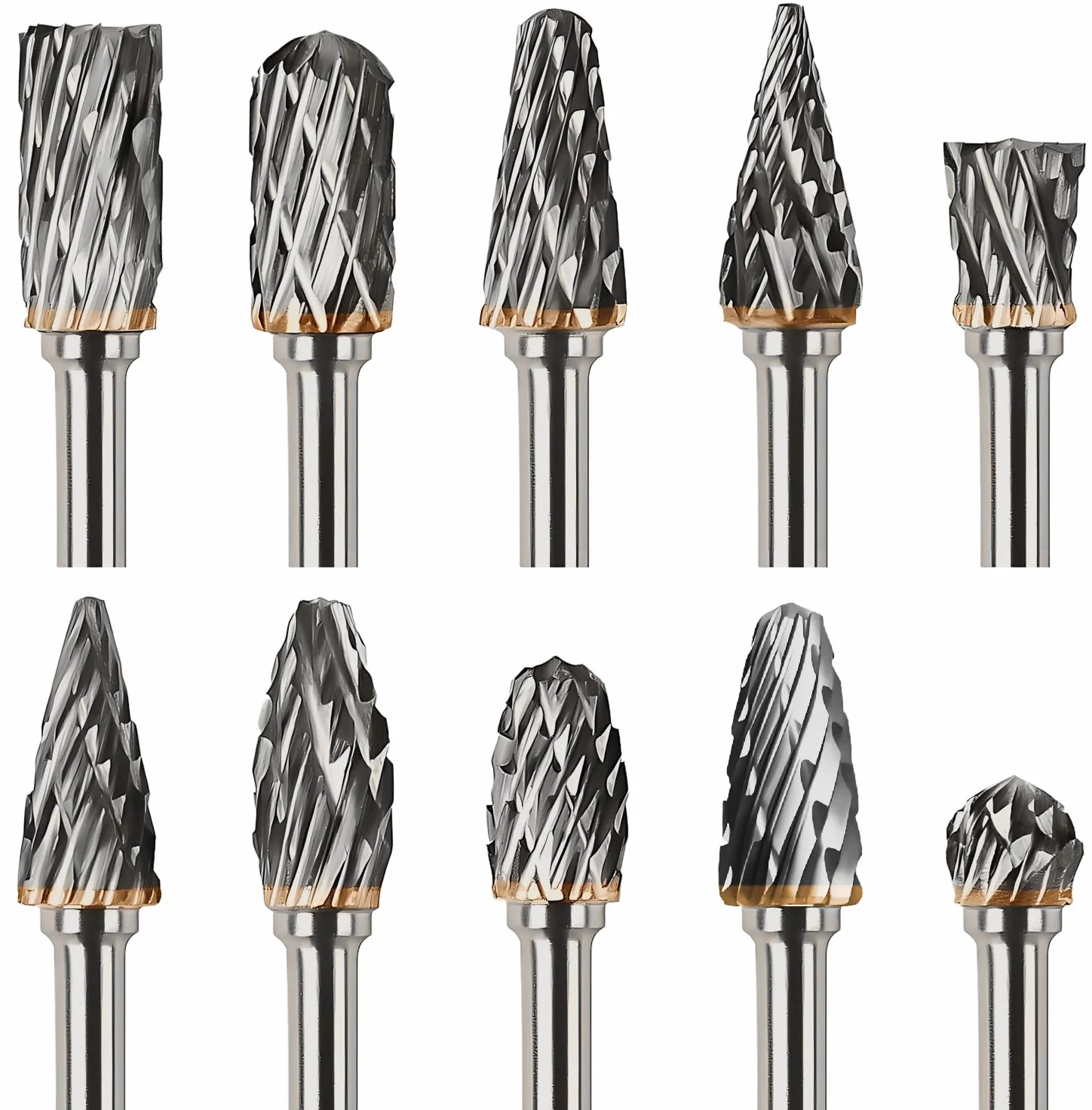 Lot de 10 Fraises Rotatives Acier Carbure de Tungstène Double Coupe, Fraises Rotatives pour Outils électriques, Tige de 1/8 inch (3mm) pour Polissage Métaux, Graveren