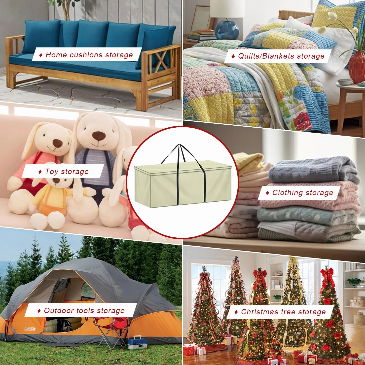 LAMUNI Sac de Rangement pour Coussin de Jardin 600D Oxford Imperméable 140x40x60cm