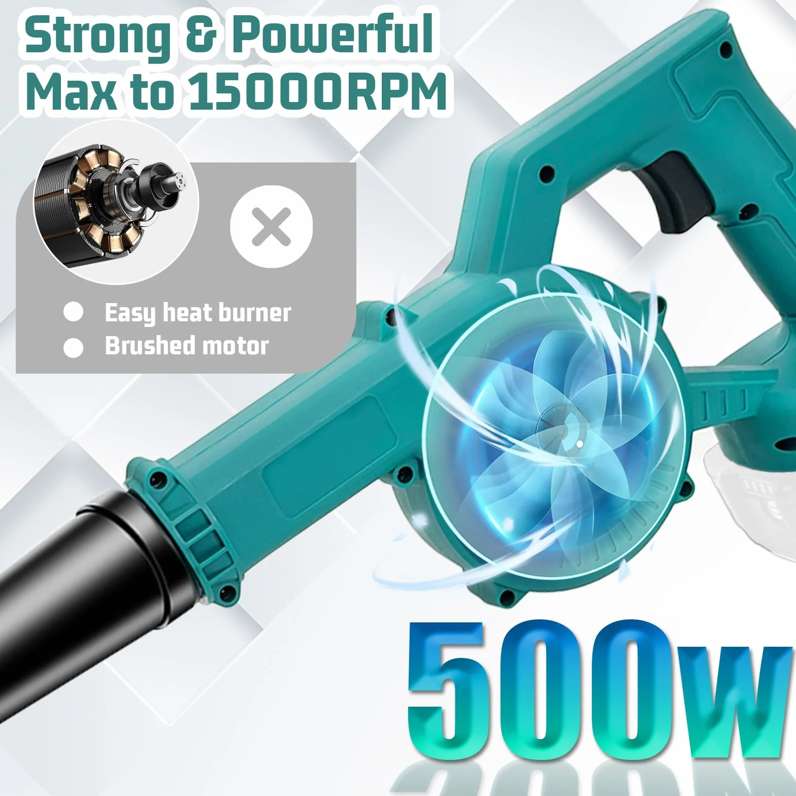 Souffleur à Feuilles sans Fil Professionnel 500 W 3000 mAh 2 Batteries Chargeur 32 000 TR/Min