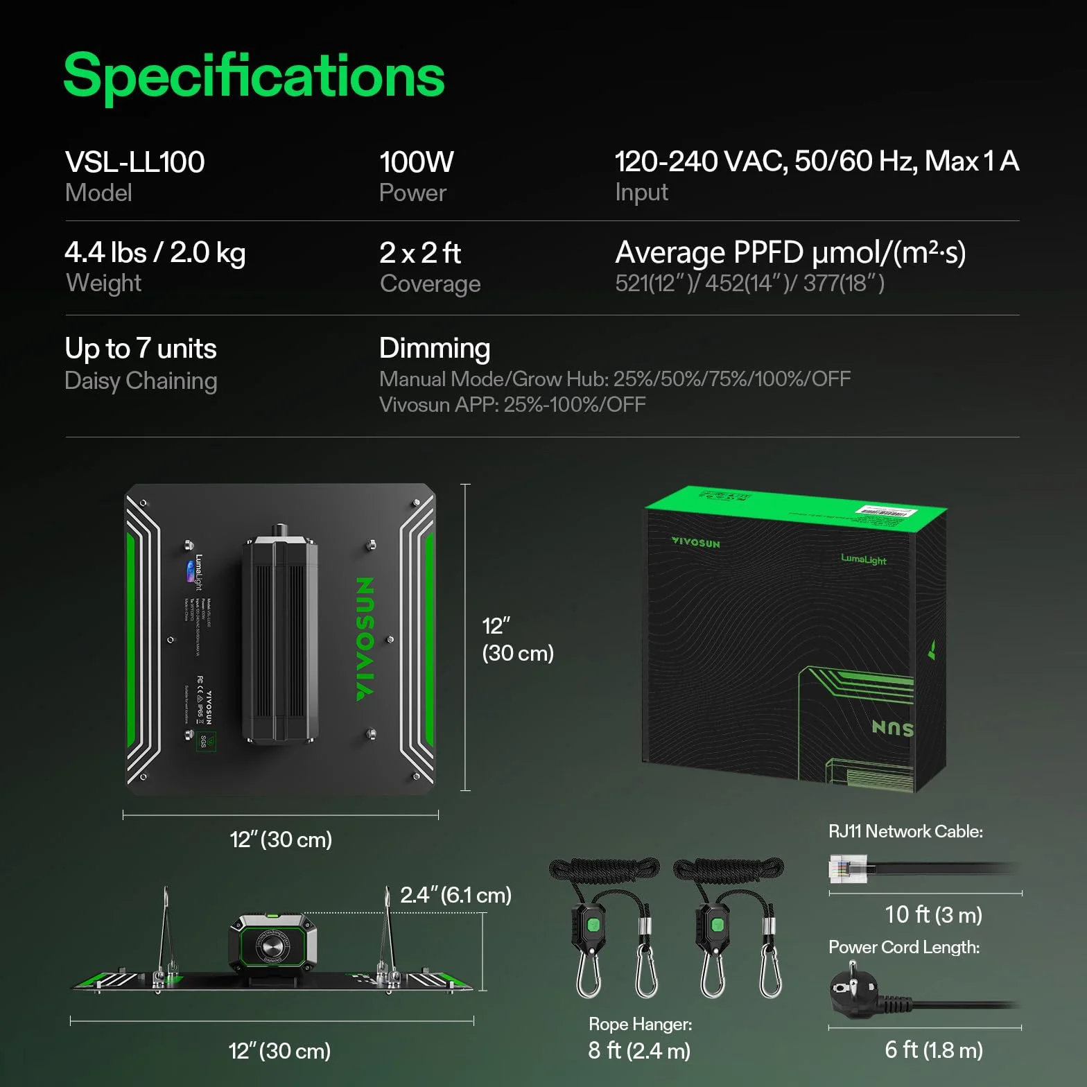 VIVOSUN Lampe de culture LED 100W, Spectre Complet, PPFD Élevé pour Plantes Semis