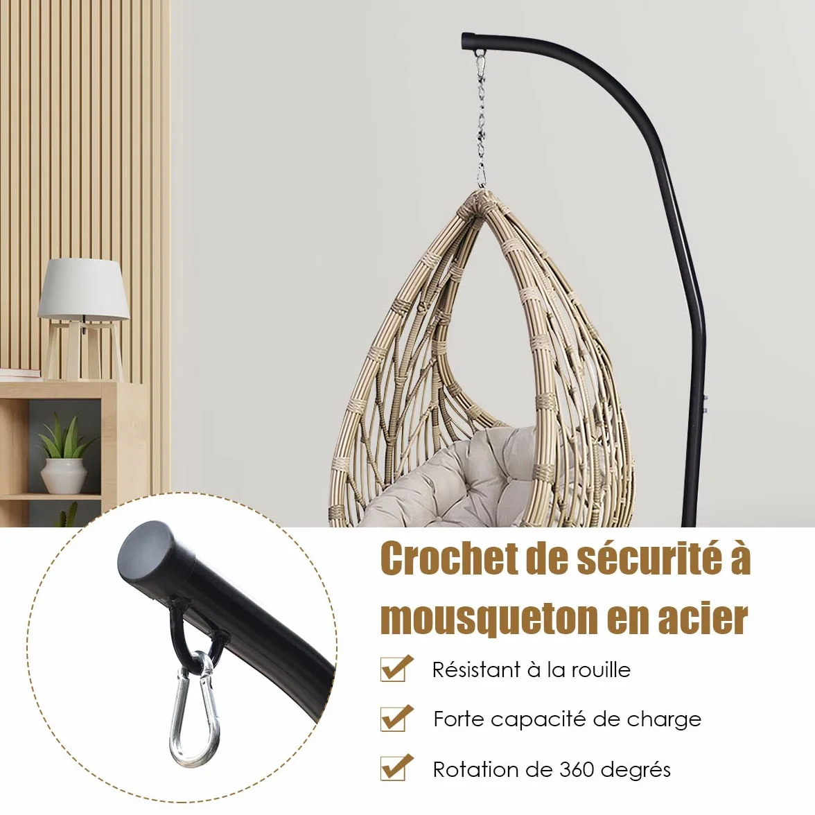 DREAMADE Support de Chaise Hamac Forme C en Acier 150 KG Noir 113 x 77 x 214 CM