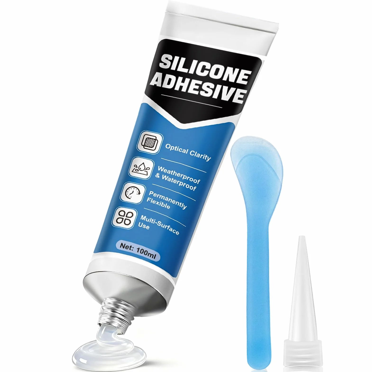 Silicone Transparent, Colle Plastique Extra Forte, Colle Silicone, Colle Transparente, Colle Résistante à L'eau, Durable, le Plastique, la Céramique et le Métal etc Surface Lisse, 100ML