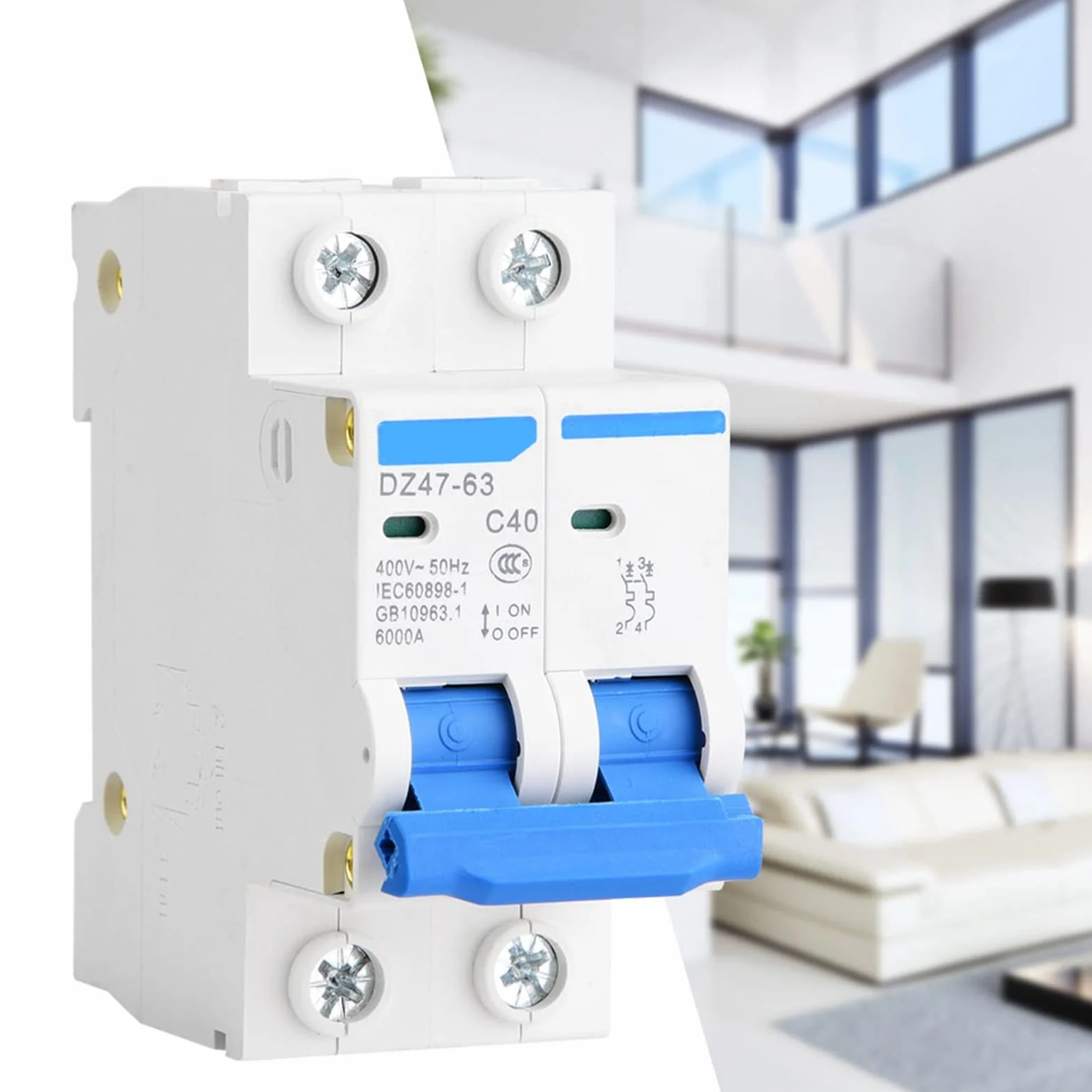 Disjoncteur Miniature AC 400V 2P Din Rail Mount Accueil Protection Contre Les Surcharges Commutateur D'air Pour Les Lignes de Distribution D'éclairage RéSidentiel Système Solaire PV(40A)