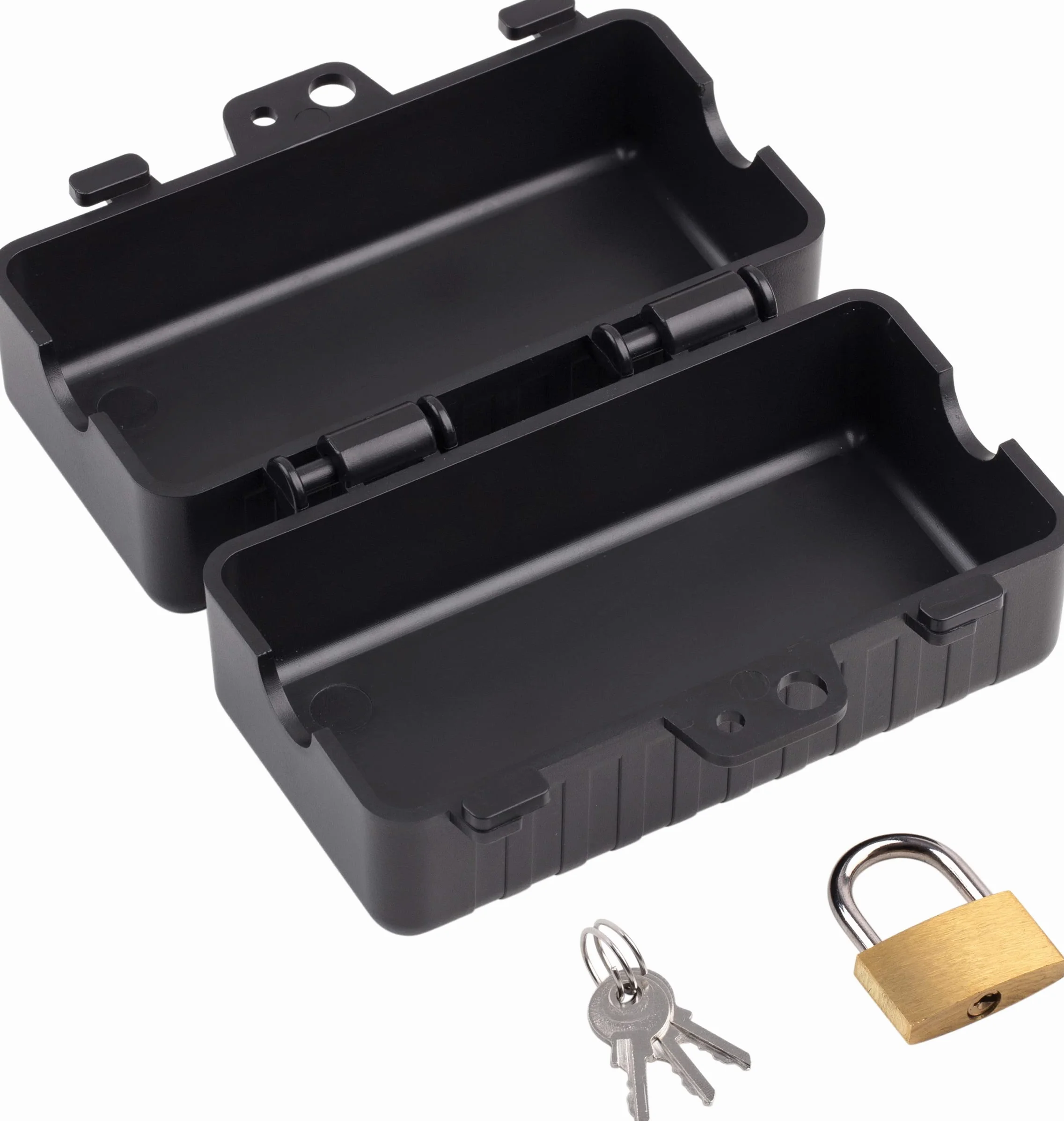 Meister Safebox 7436120 Boîte de rangement pour câbles jusqu'à 18 mm d'épaisseur avec cadenas et clés pour Euro & Schuko Noir 120 x 60 x 60 mm
