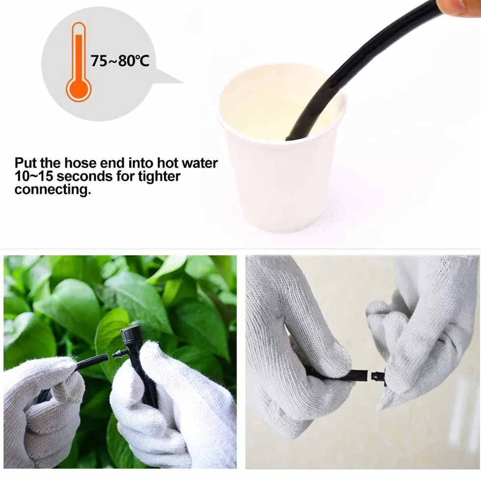 Kalolary 100pcs Micro-asperseur Irrigation Goutte à Goutte 360° 8 Trous Emetteurs pour Tube 1/4 (4-7mm) Jardin Noir