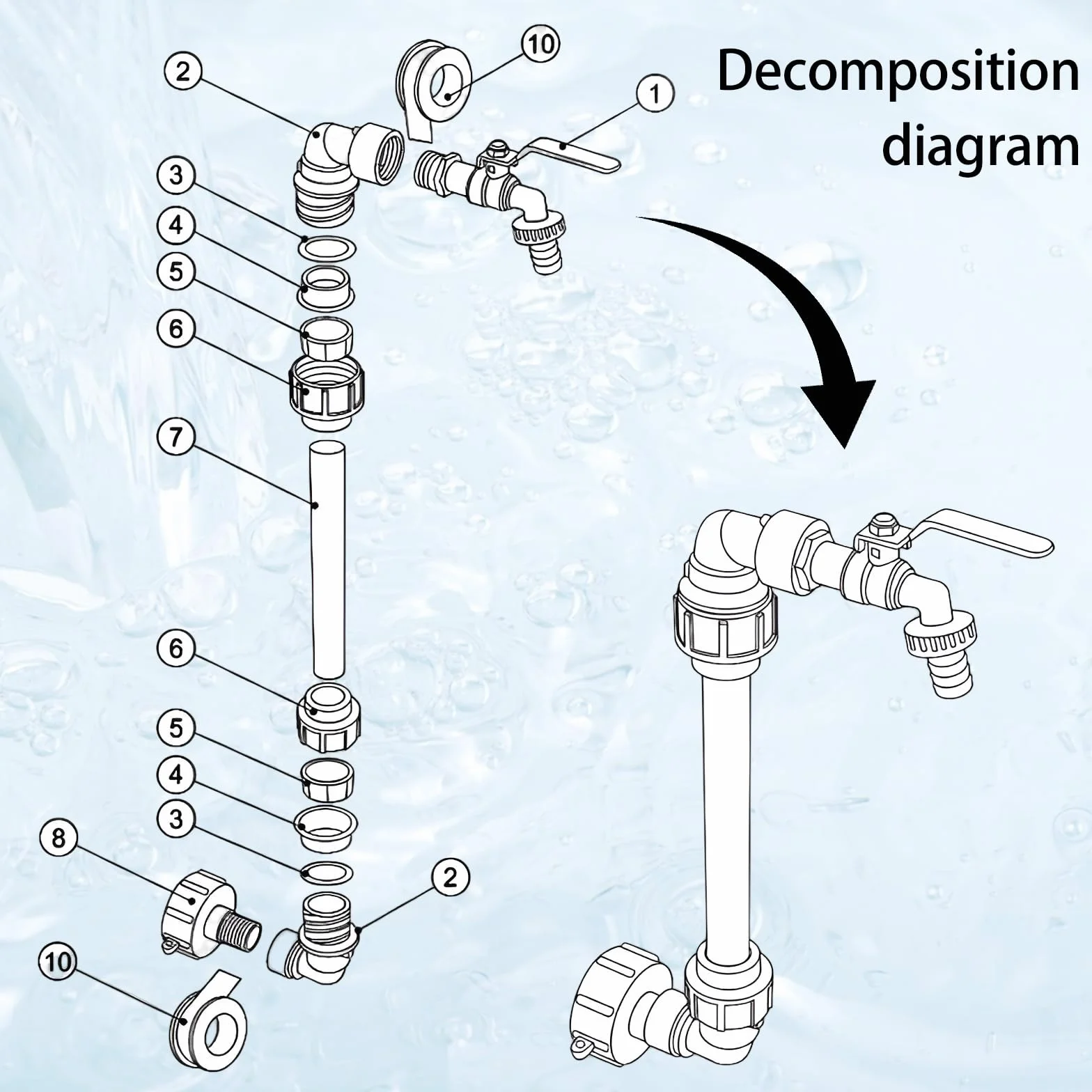 Vaskula Robinet IBC Col de Cygne Cuve 1000L Adaptateur 3/4'' Raccord Kit Réservoir d'eau de Pluie