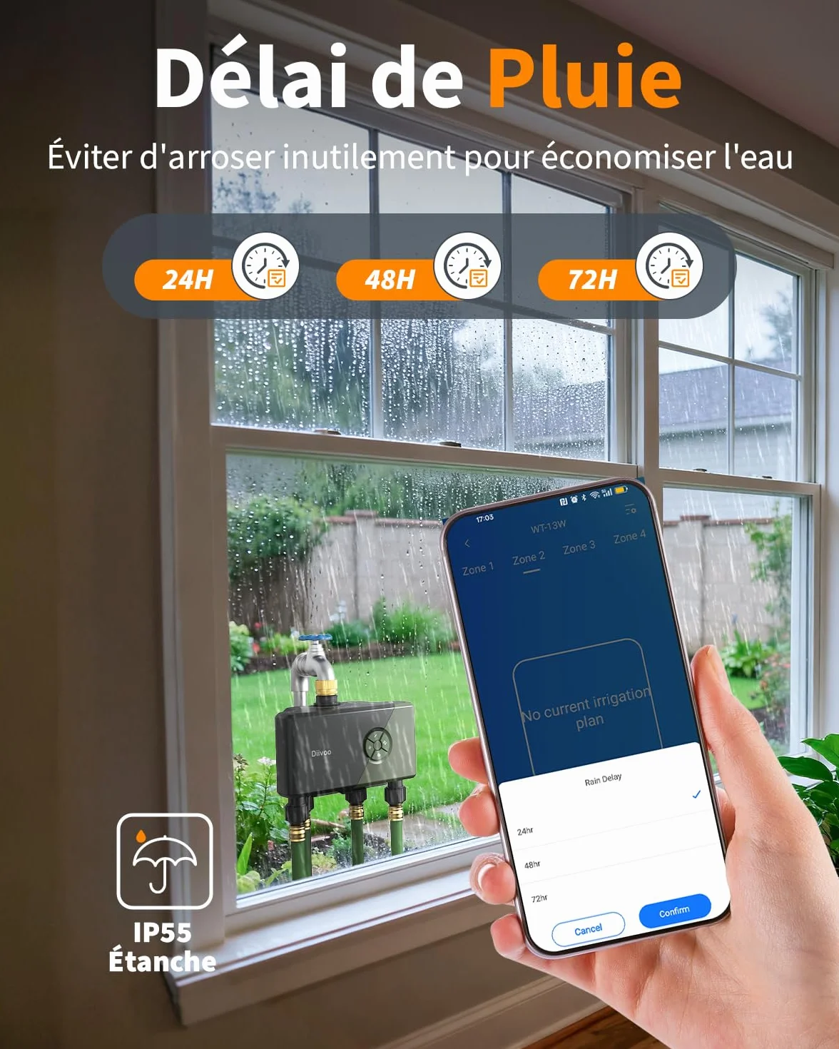 Diivoo Programmateur Arrosage Automatique WiFi 4 Voies Entrée Laiton Compatible Alexa Google Assistant