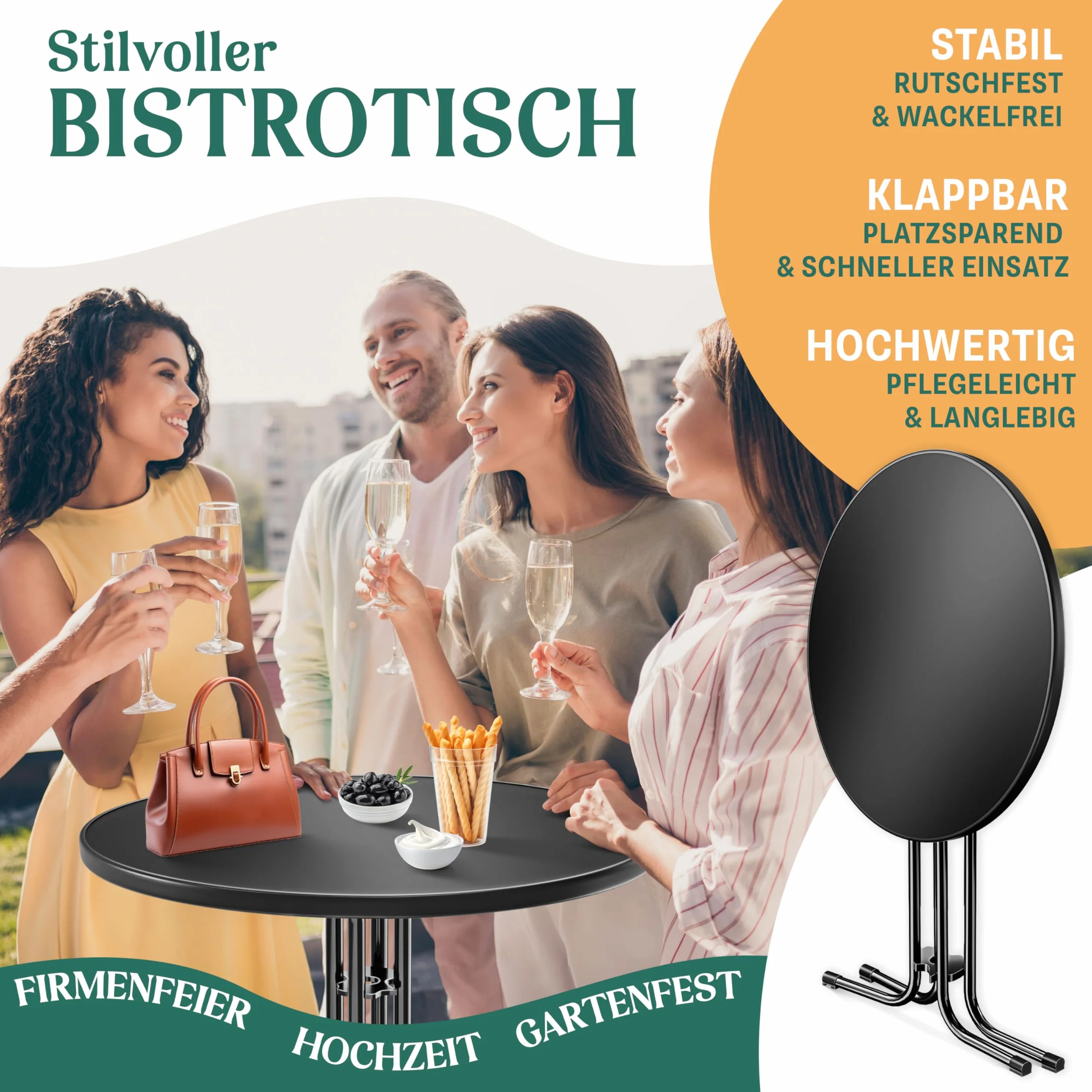 KESSER Table Haute Pliante Ronde Ø 80 cm Gastronomie Bistrot Jardin Résistante Intempéries Chaleur