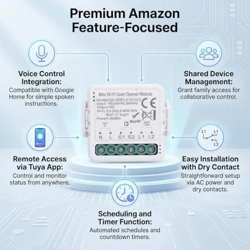Garosa Ouvre-porte de Garage WiFi Intelligent QS-WIFI-S10-C03 Commande Vocale Fonction Planification Application Mobile Contrôle à Distance pour Maison Connectée