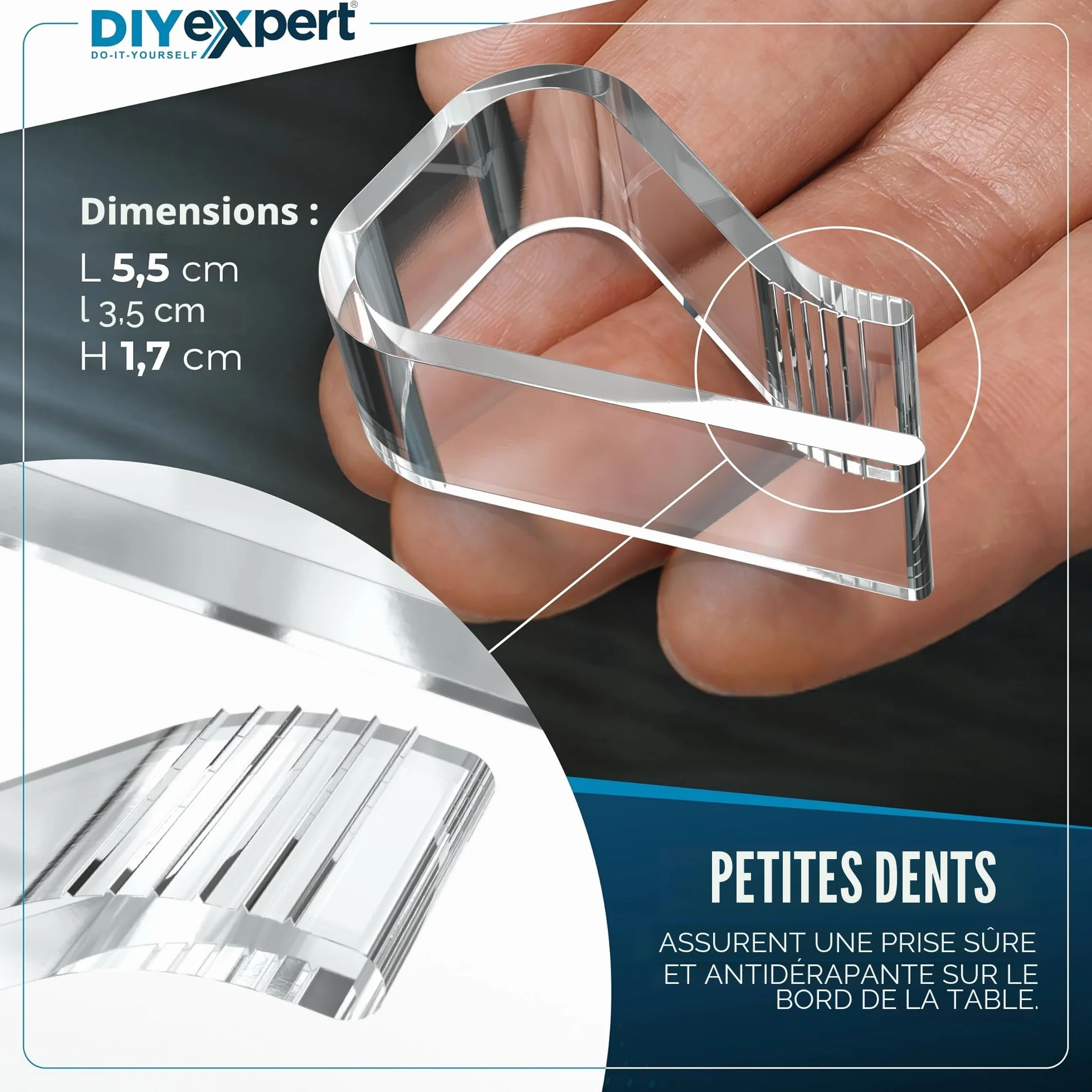 Lot de 4 pinces à nappe en plastique transparent pour tables jusqu'à 27 mm