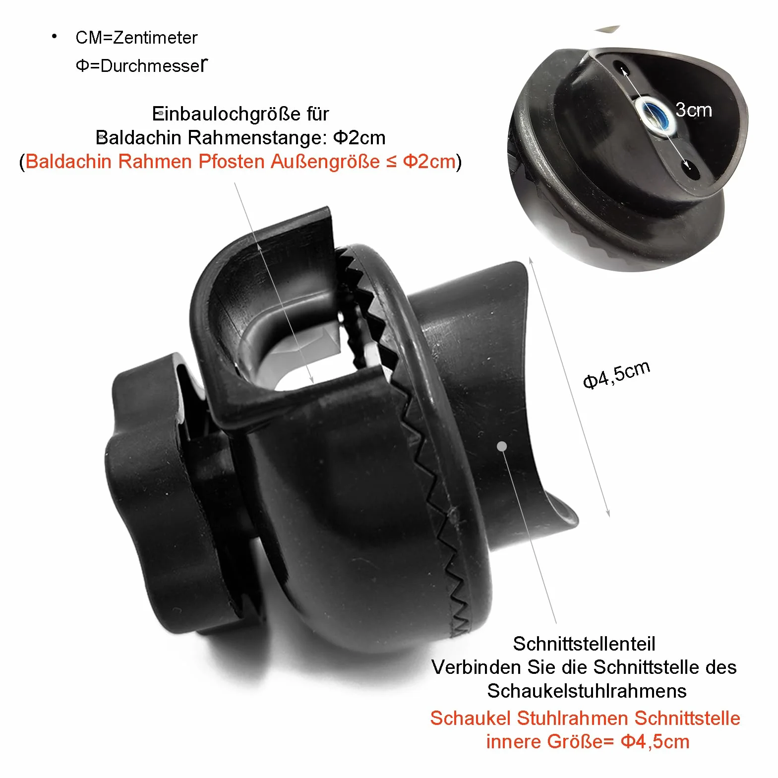 Pièces de Rechange pour balancelle Timyrimy Mod. 3, Connecteur Toit de balançoire, Réglage Inclinaison Toit (1 pièce)